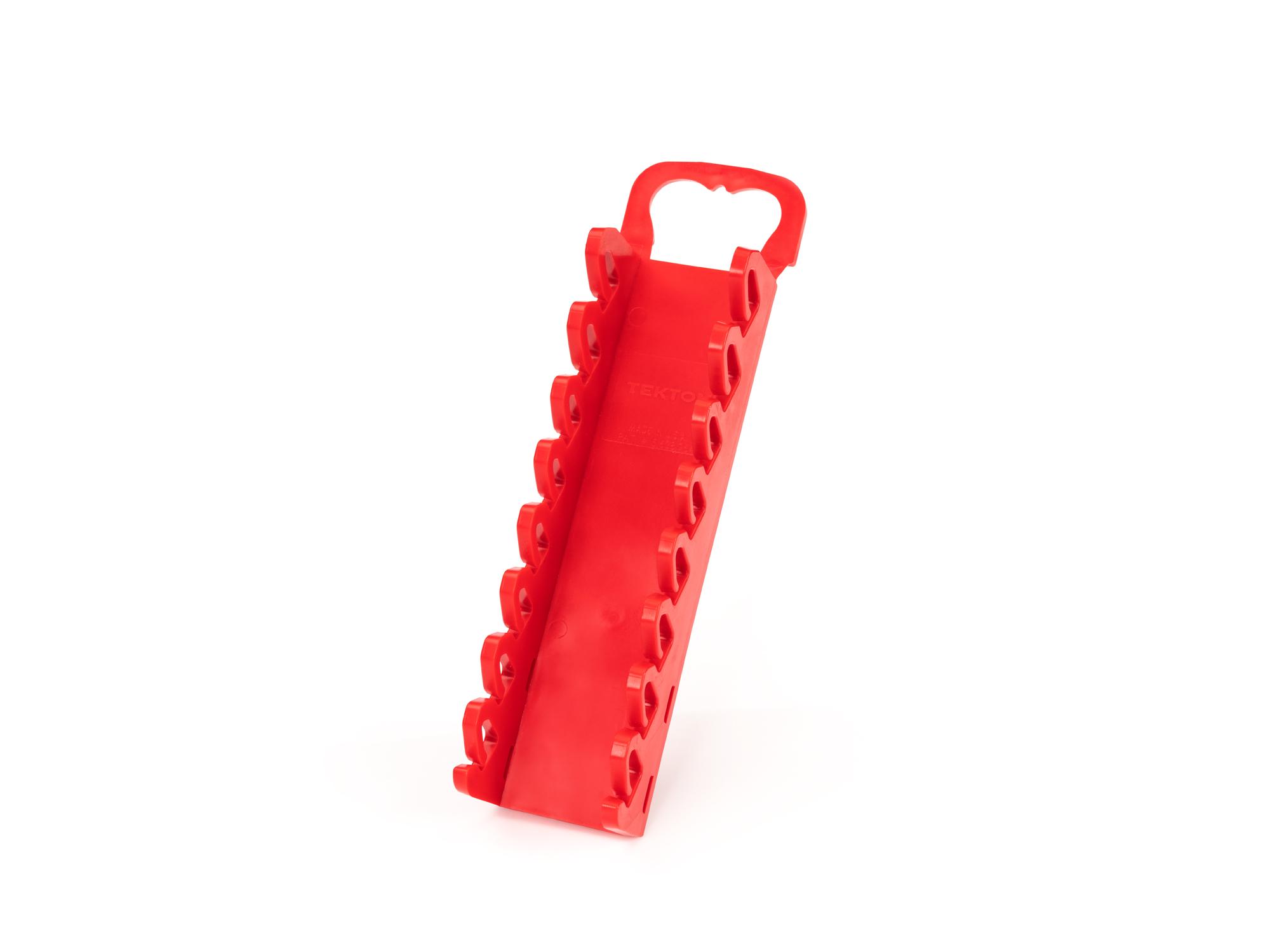 Front-right angle view of red Tekton holder screwdriver organization. Item #ODH11102