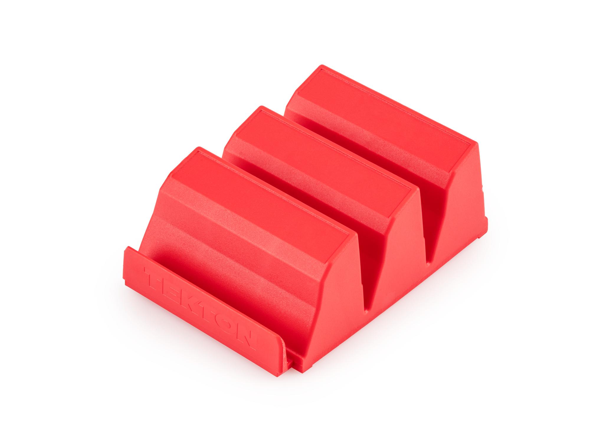 Front-right angle view of red Tekton modular screwdriver organization. Item #ODM11202