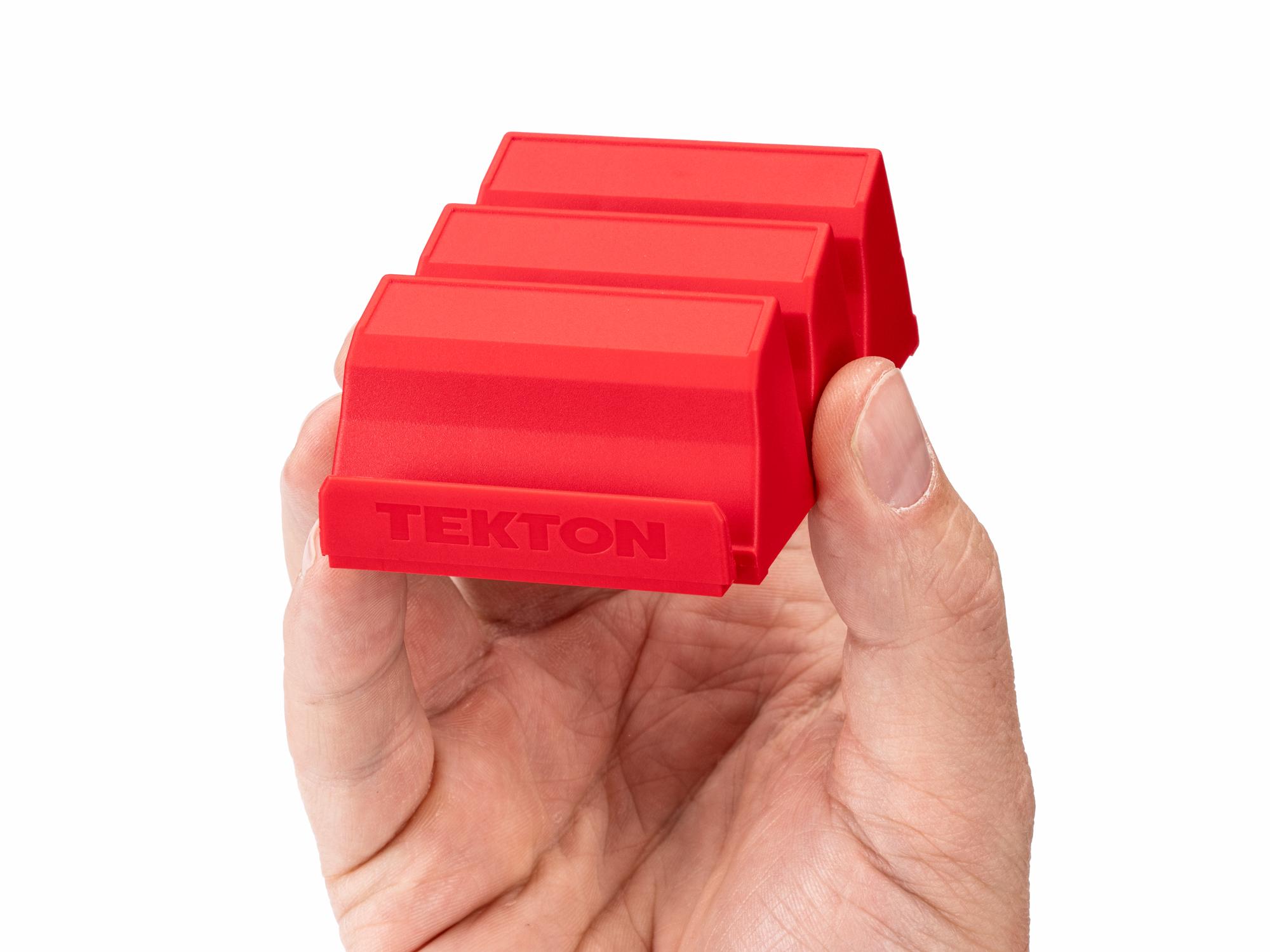 Person holding red Tekton modular screwdriver organization. Item #ODM11202