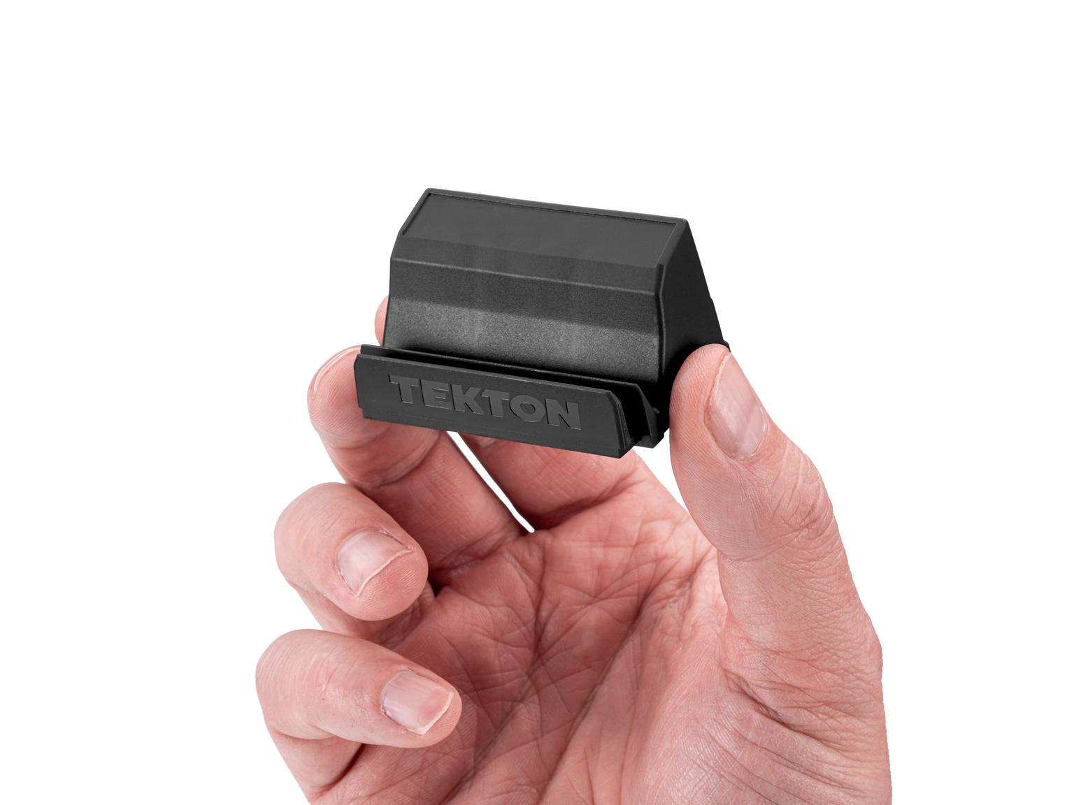 Person holding black Tekton modular screwdriver organization. Item #ODM12101