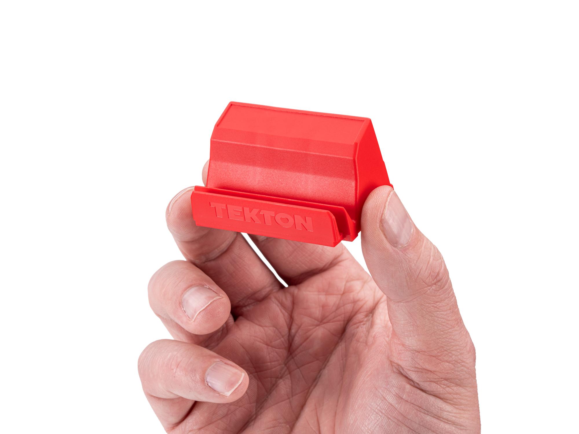 Person holding red Tekton modular screwdriver organization. Item #ODM12201