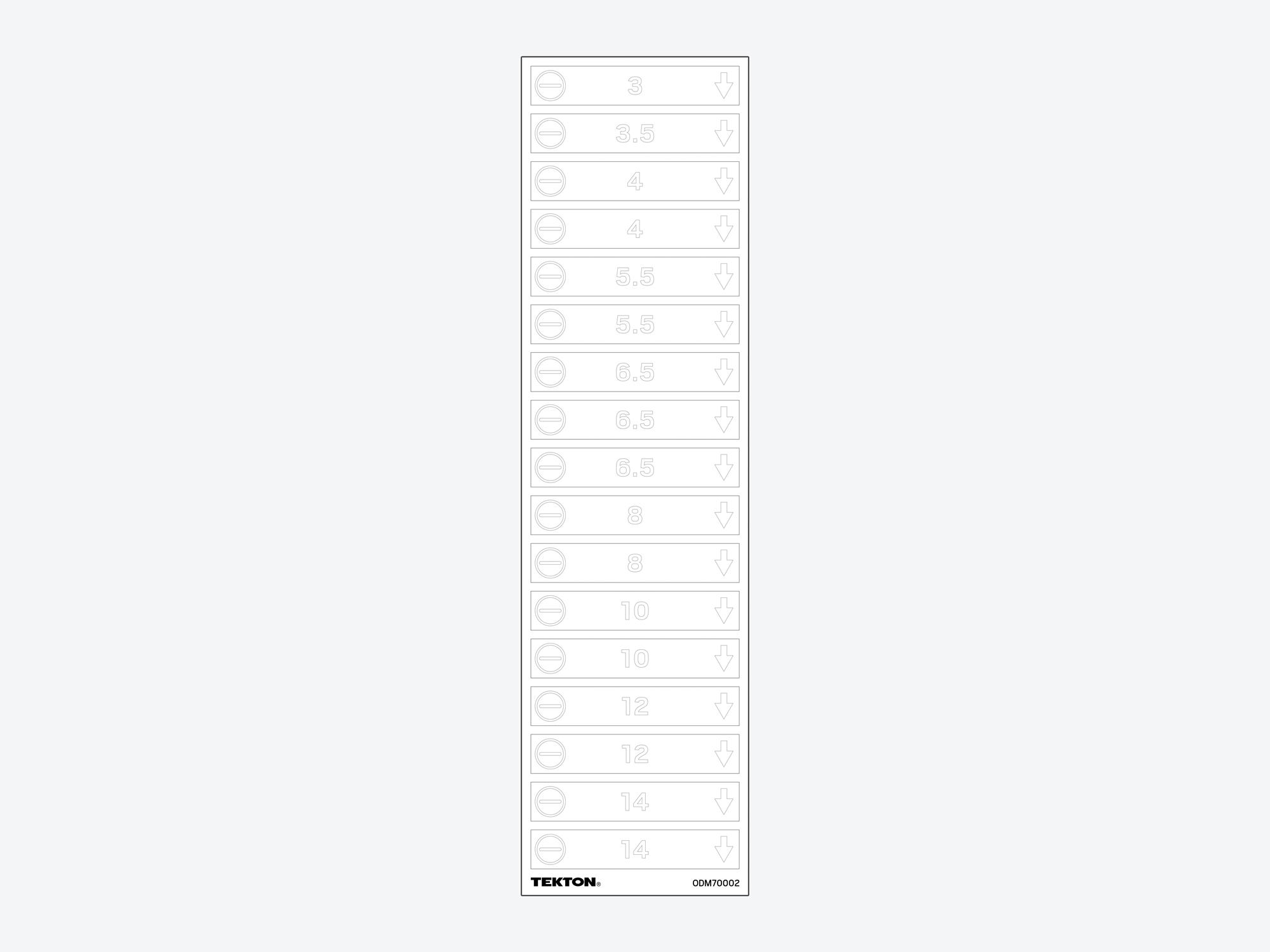 Modular Driver Organizer Label Sheet, Slotted (3 - 14 mm)