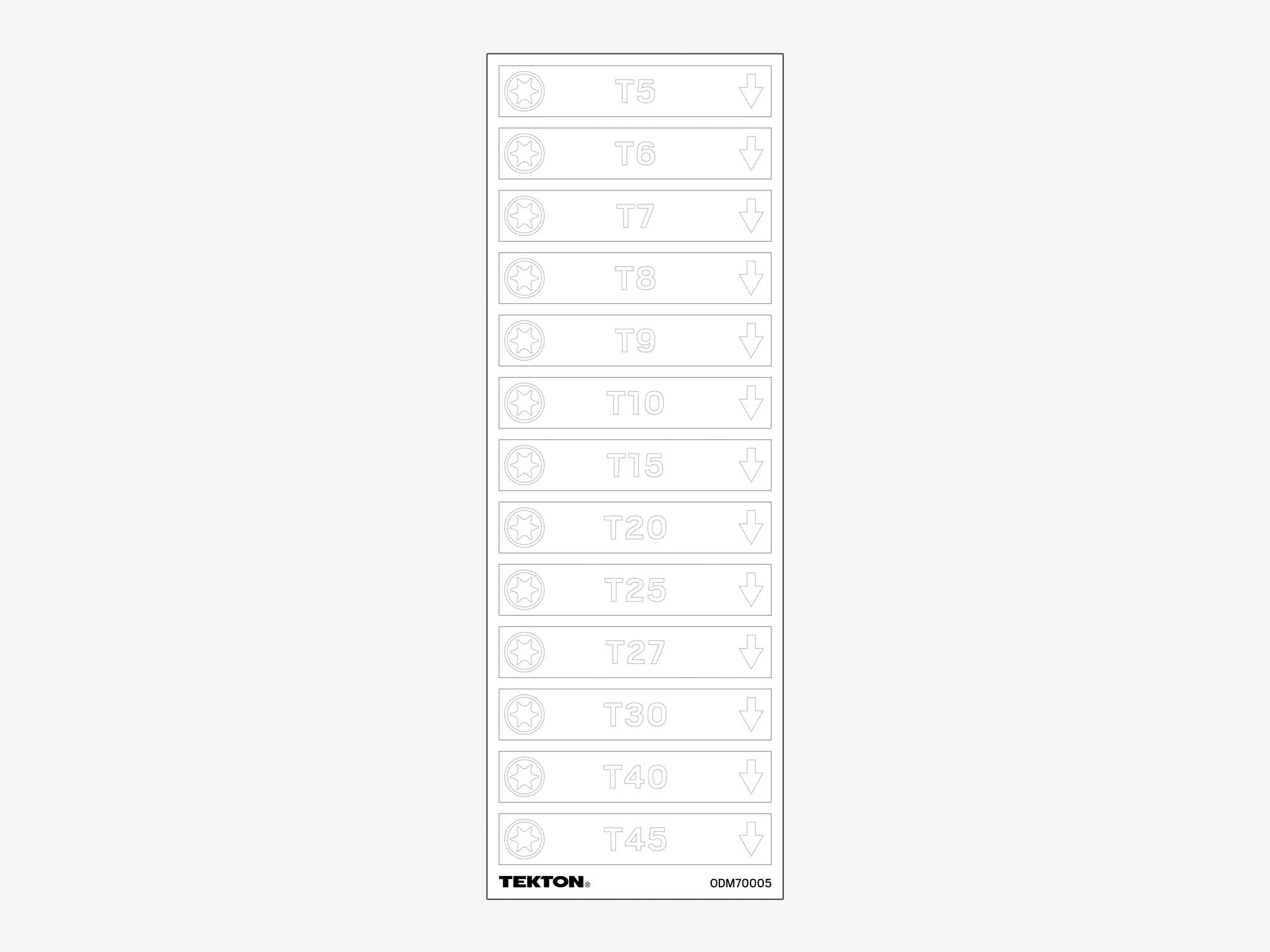 Front view of white Tekton modular screwdriver organization. Item #ODM70005