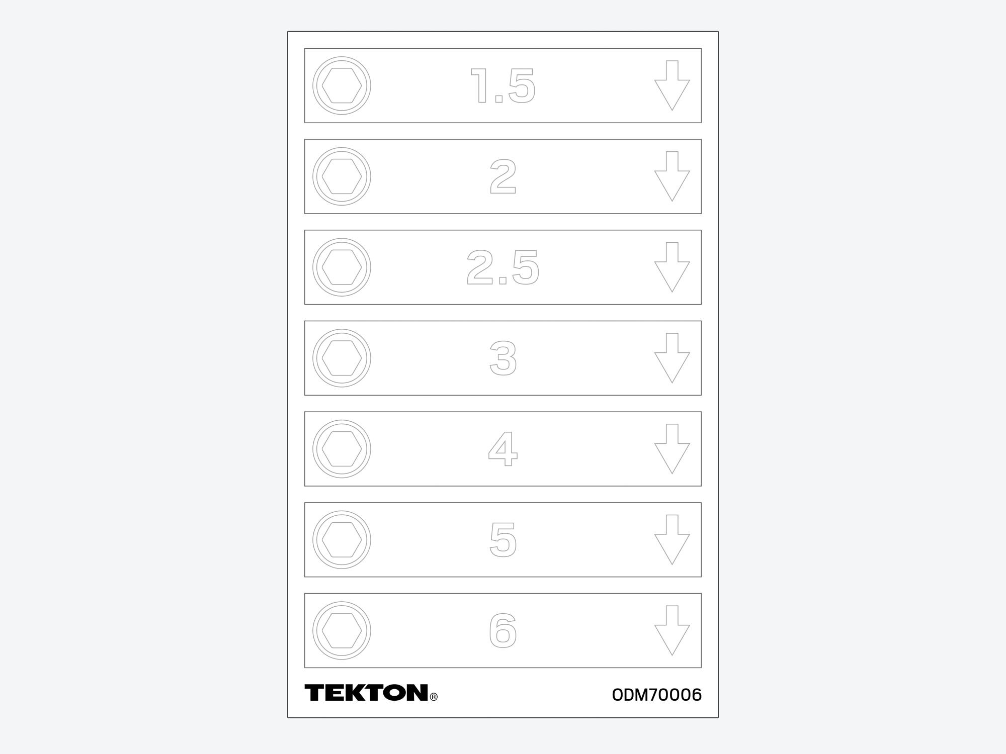 Modular Driver Organizer Label Sheet, Hex (1.5 - 6 mm)