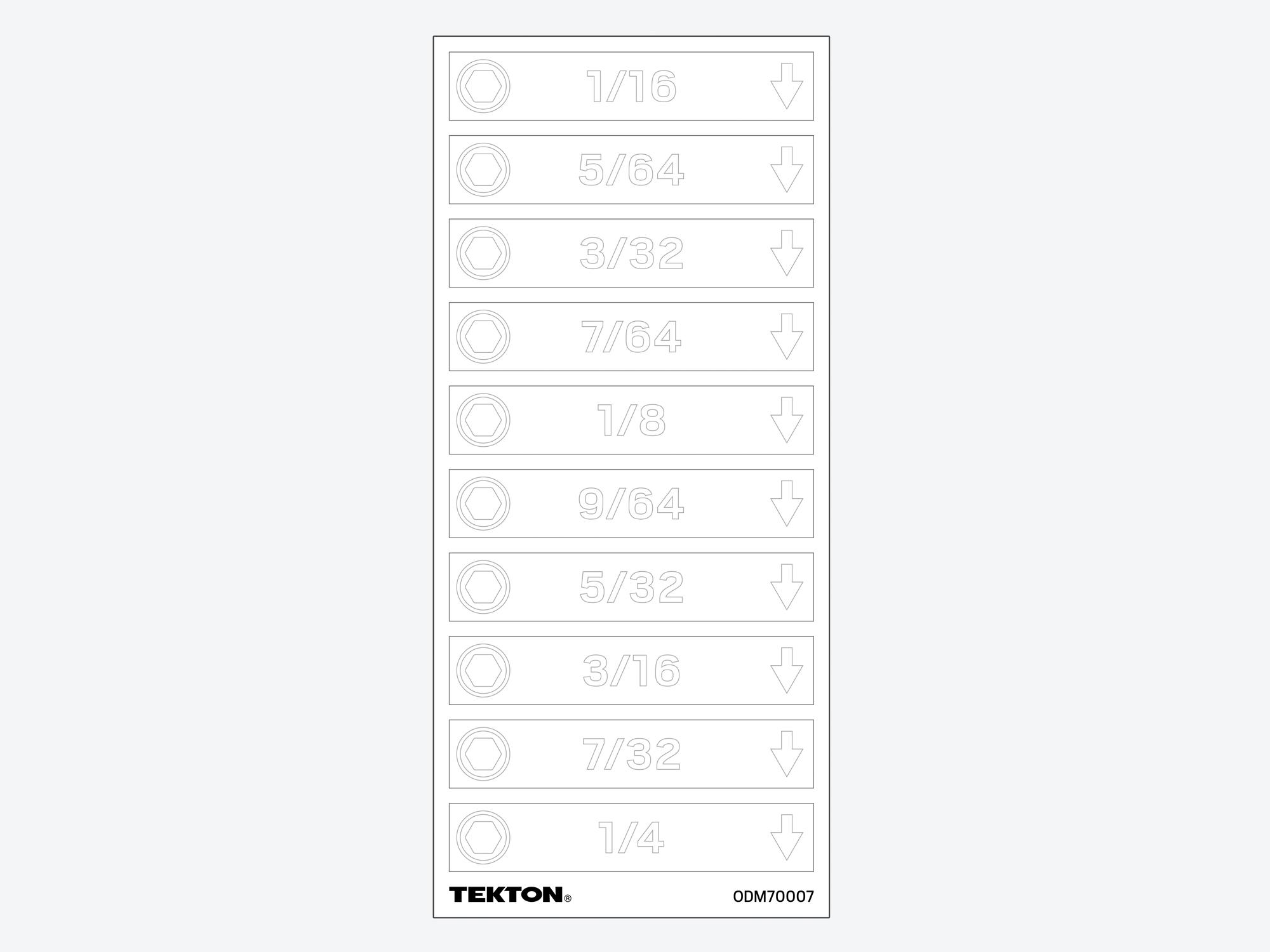 Modular Driver Organizer Label Sheet, Hex (1/16 - 1/4 in.)