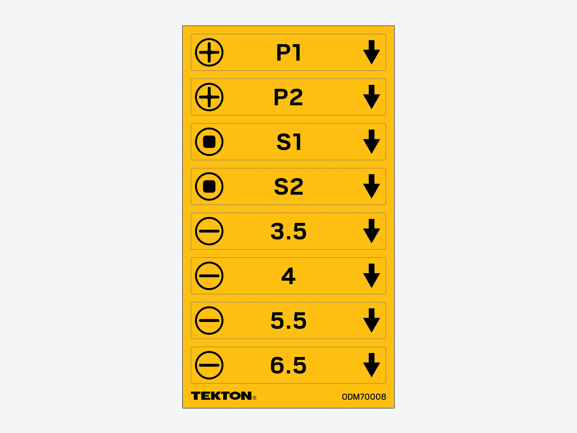 TEKTON Modular Driver Organization Label Sheet, Insulated (P1-P2, S1-S2, 3.5-6.5 mm)