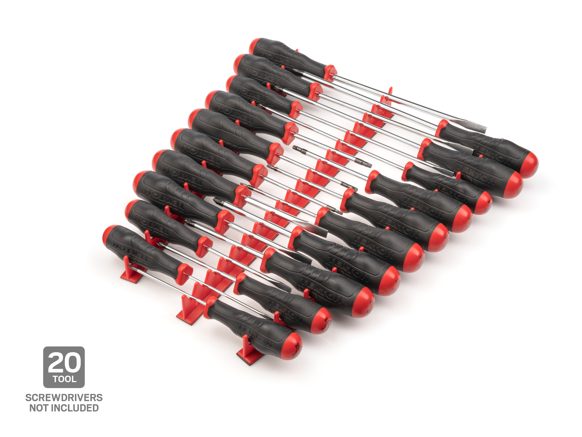 20-tool red driver magnetic rail set. Made with durable molded polypropylene. Made in USA. ODR12101.