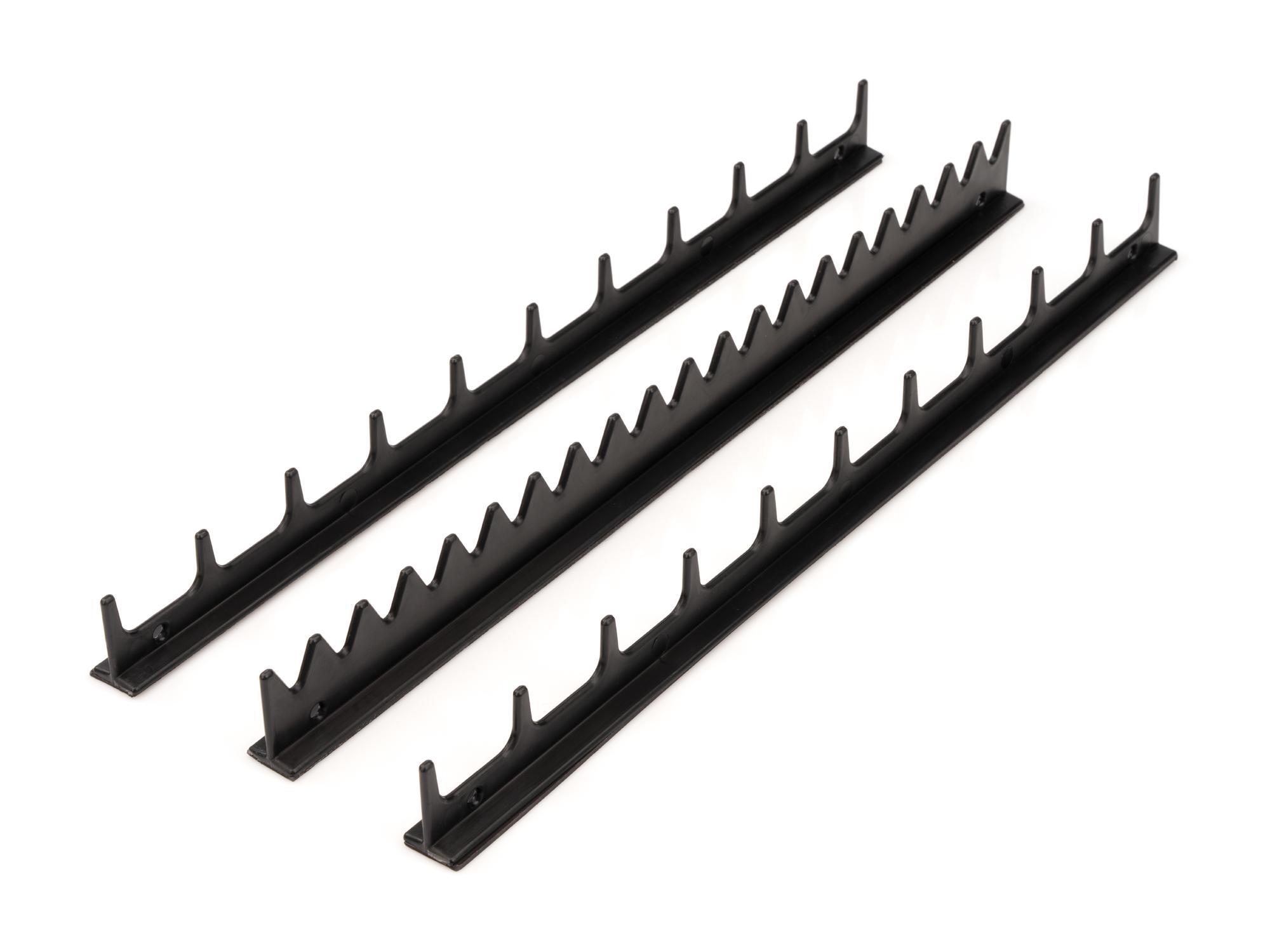 Front-right angle view of black Tekton rail screwdriver organization. Item #ODR12201