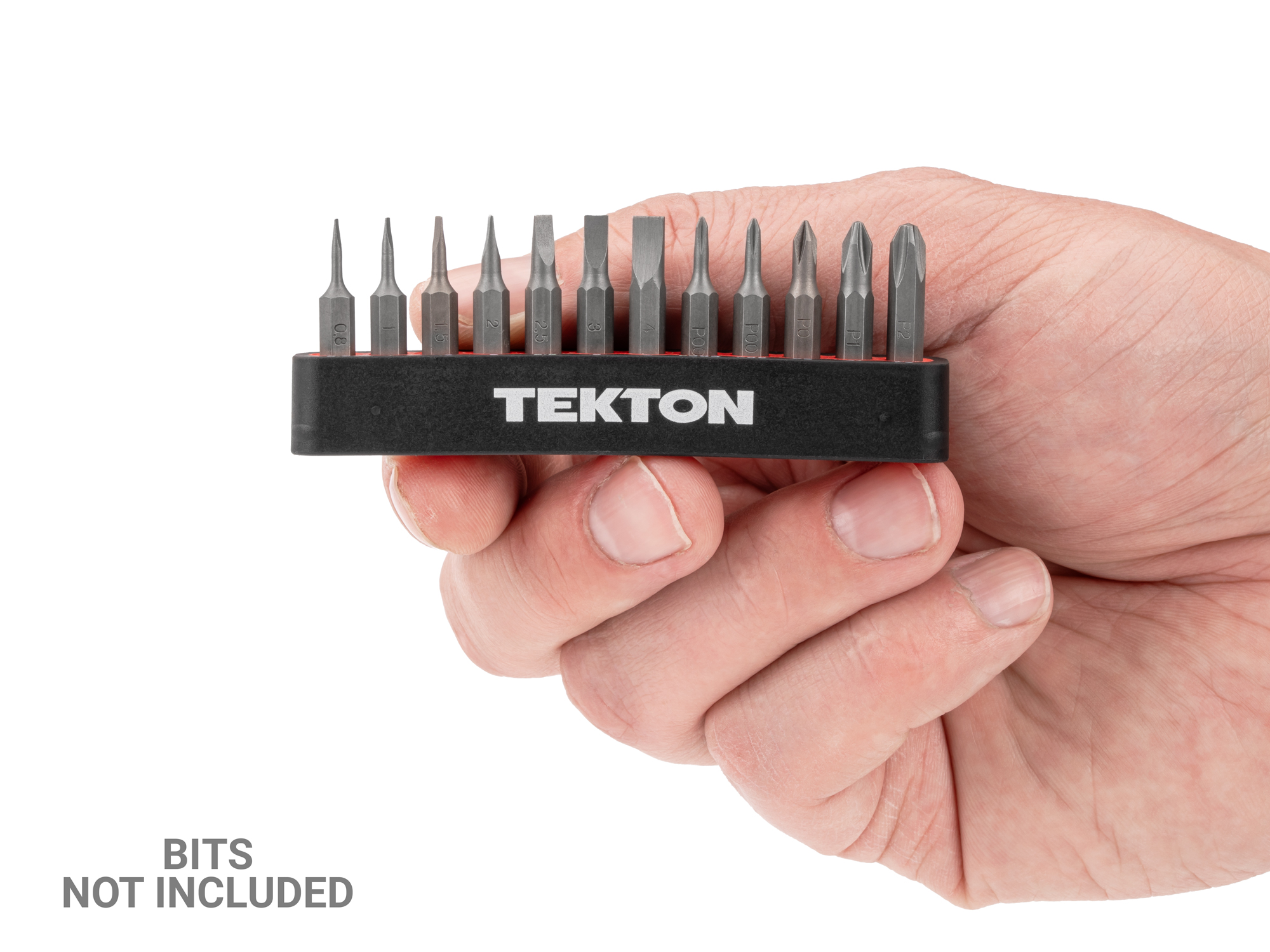 Person holding  Tekton rail screwdriver organization set. Item #ODB90000