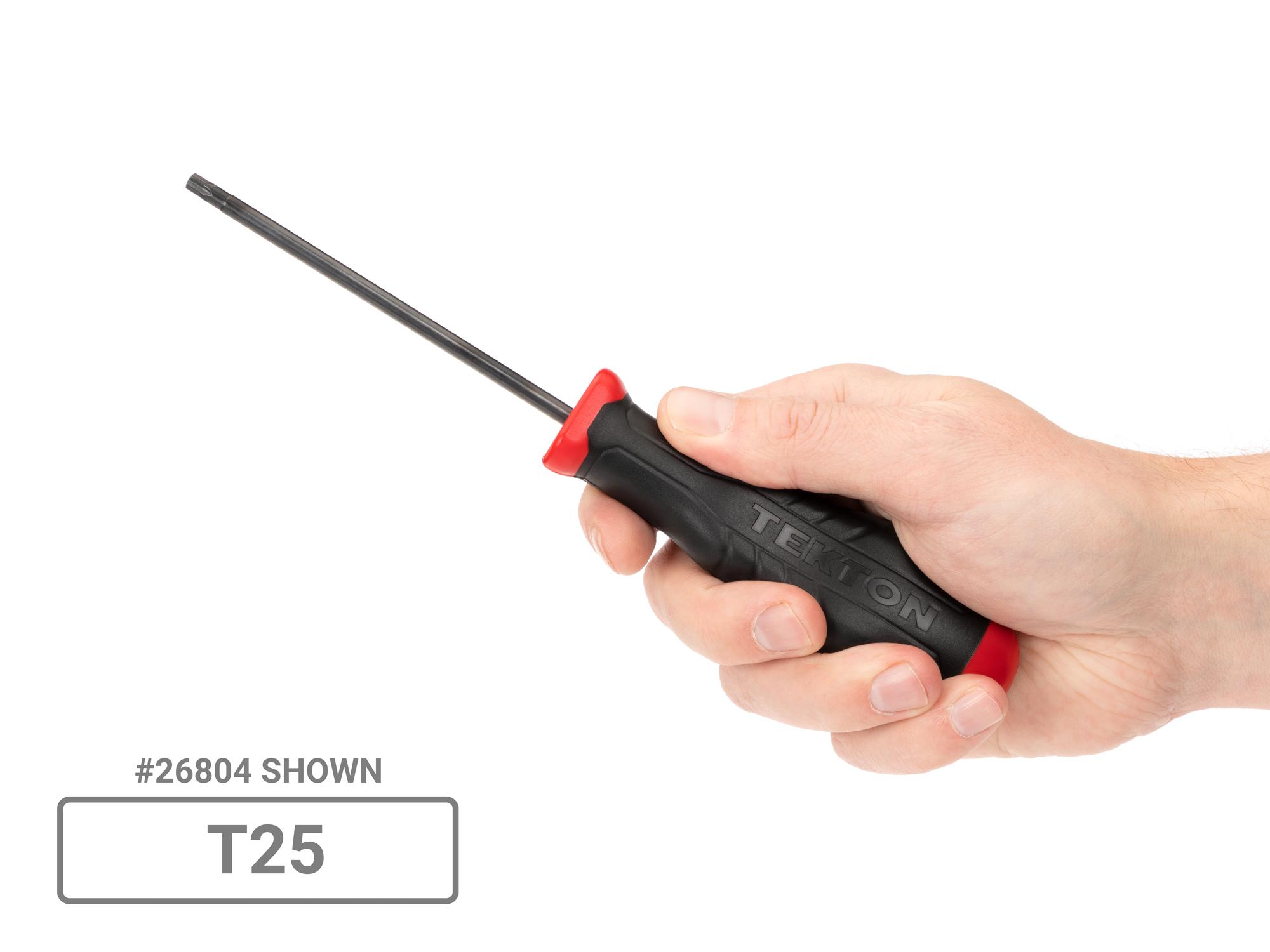 Person holding Tekton screwdriver set. Item #DHT91006
