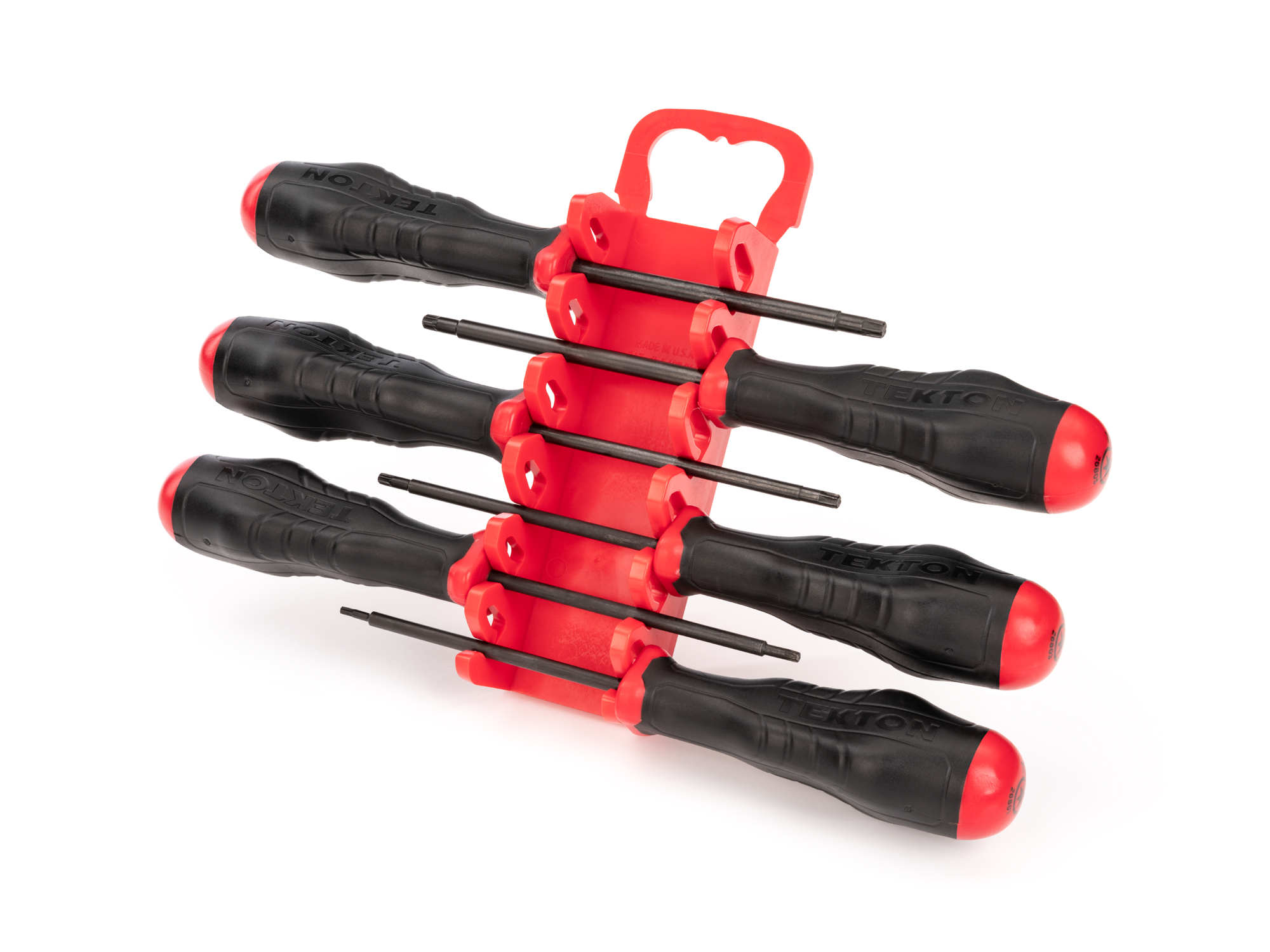 Includes: T10-T30 (Torx) screwdrivers with holder. Black oxide blades and our patented ergonomic handle. Made in USA.