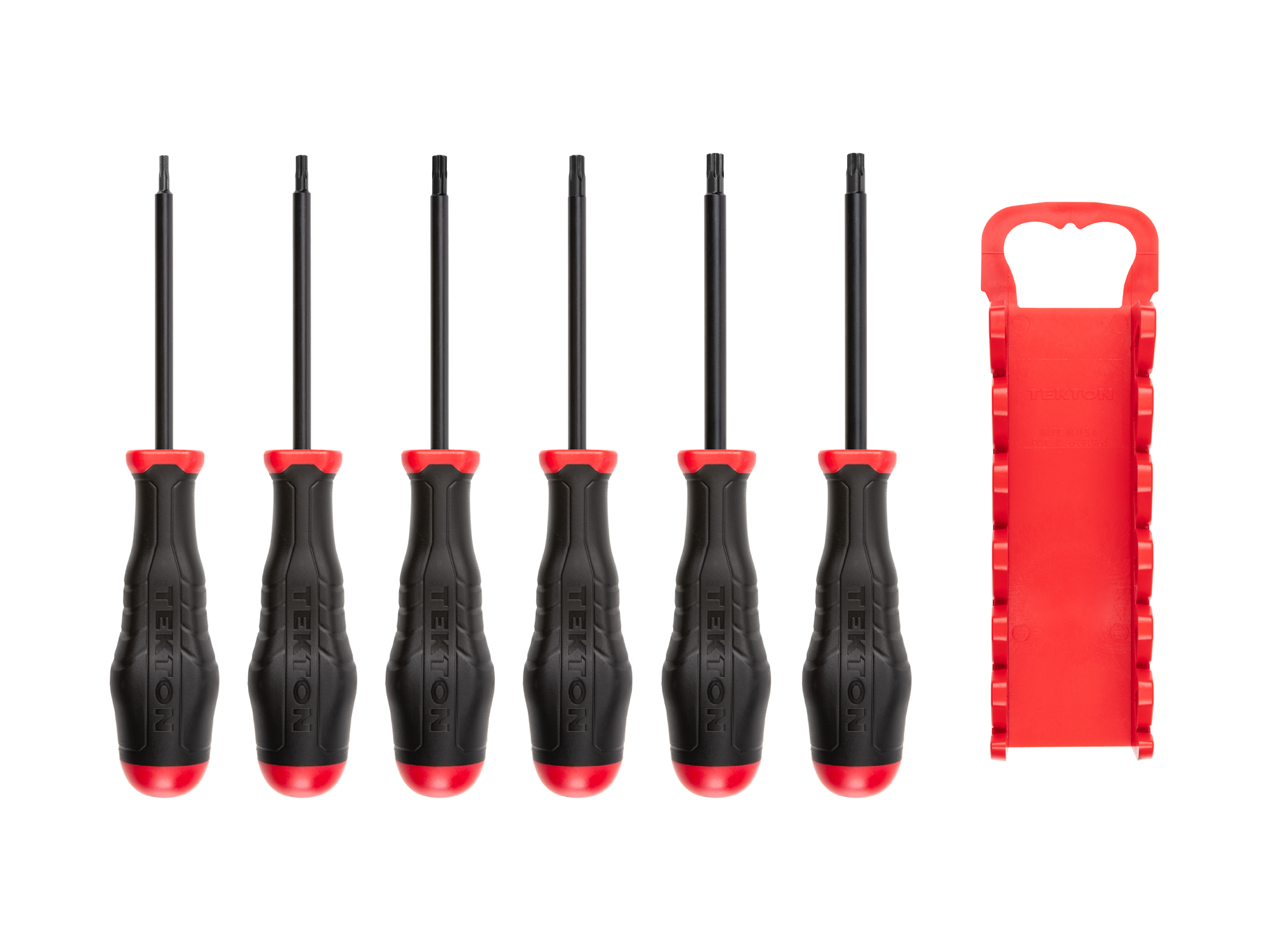 Includes: T10-T30 (Torx) screwdrivers with holder. Black oxide blades and our patented ergonomic handle. Made in USA.