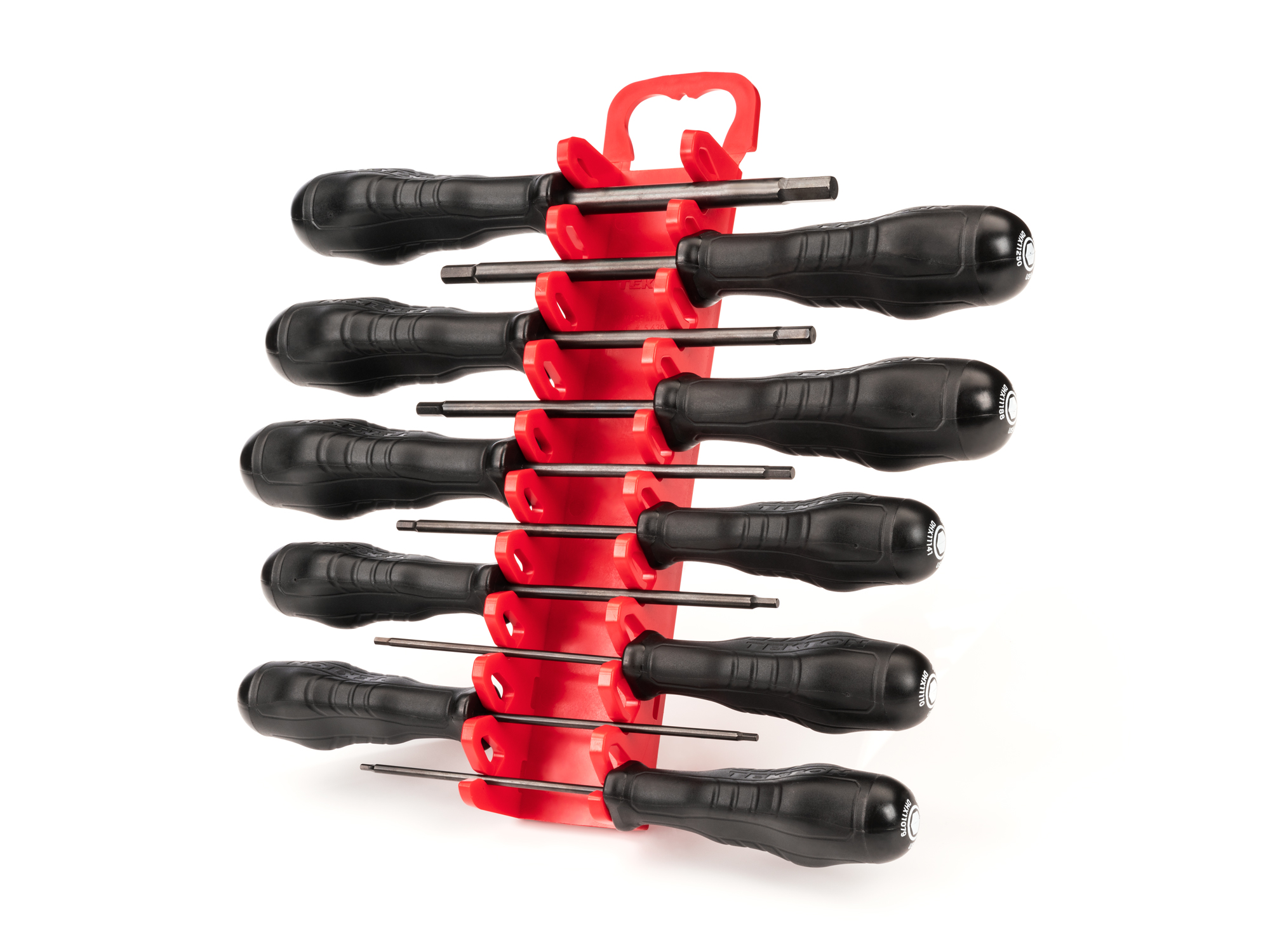 Includes: 5/64, 3/32, 7/64, 1/8, 9/64, 5/32, 3/16, 7/32, 1/4, 5/16 in. Hex screwdrivers with holder. Black oxide blades and our patented ergonomic handle.#DHX92101.