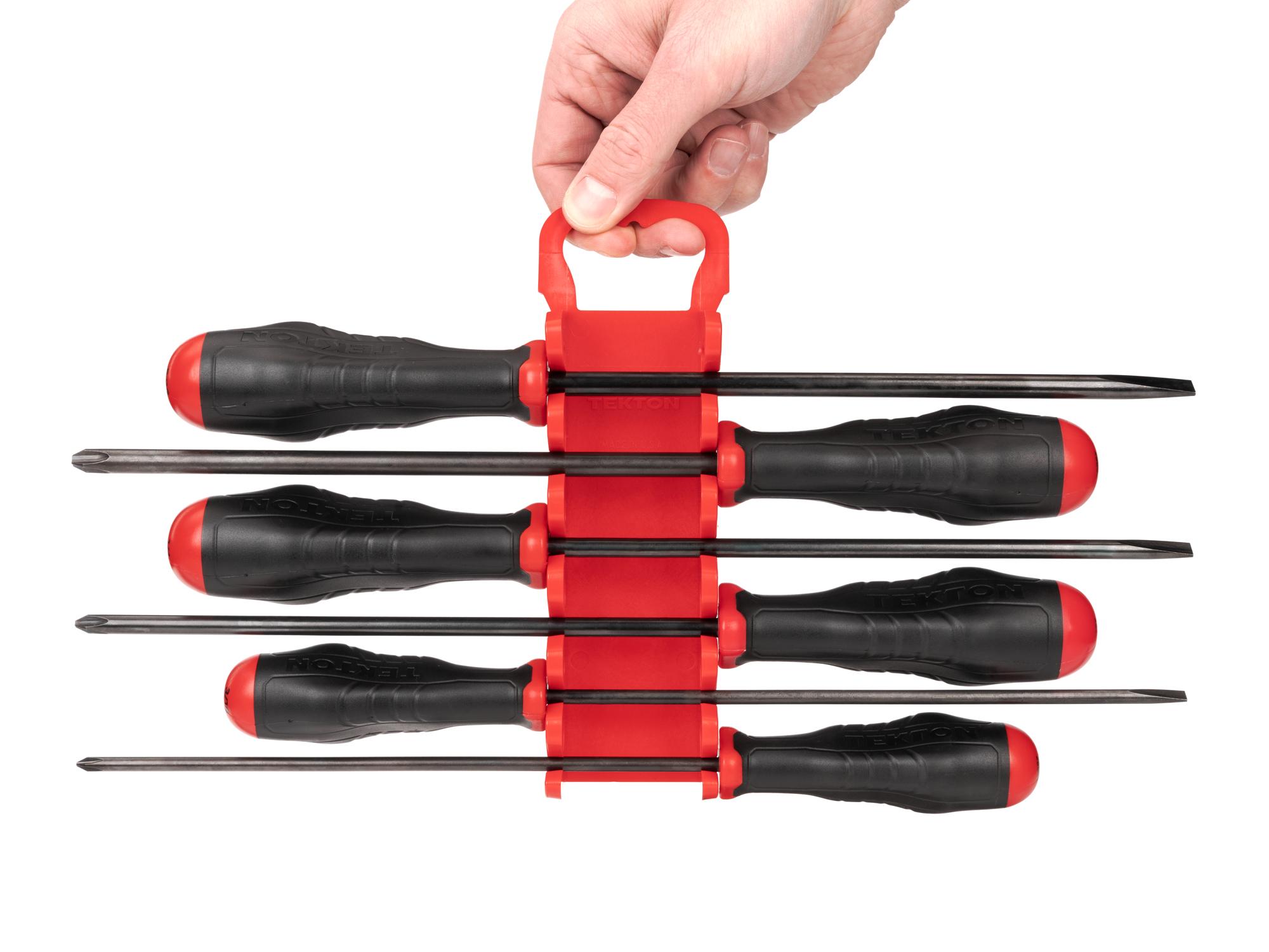 Person holding Tekton holder screwdriver set. Item #DRV41506