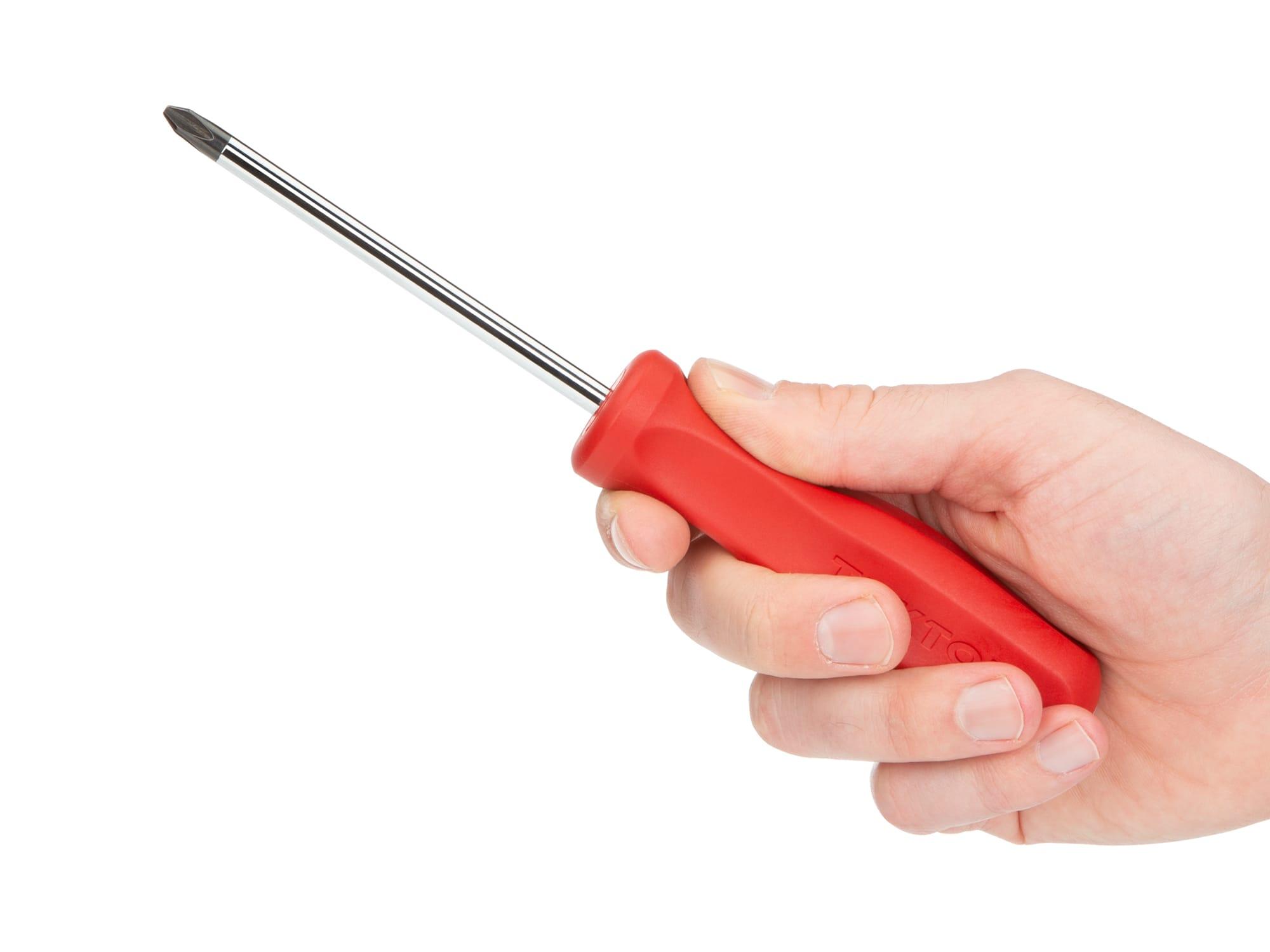 Person holding  Tekton tools only screwdriver set. Item #DRV42003
