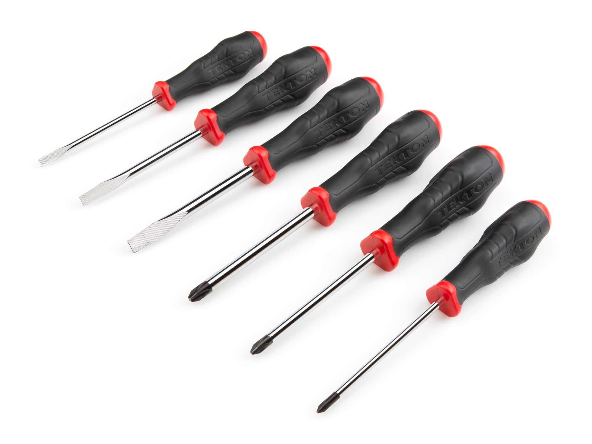 Front-right angle view of Tekton screwdriver set. Item #DRV43005