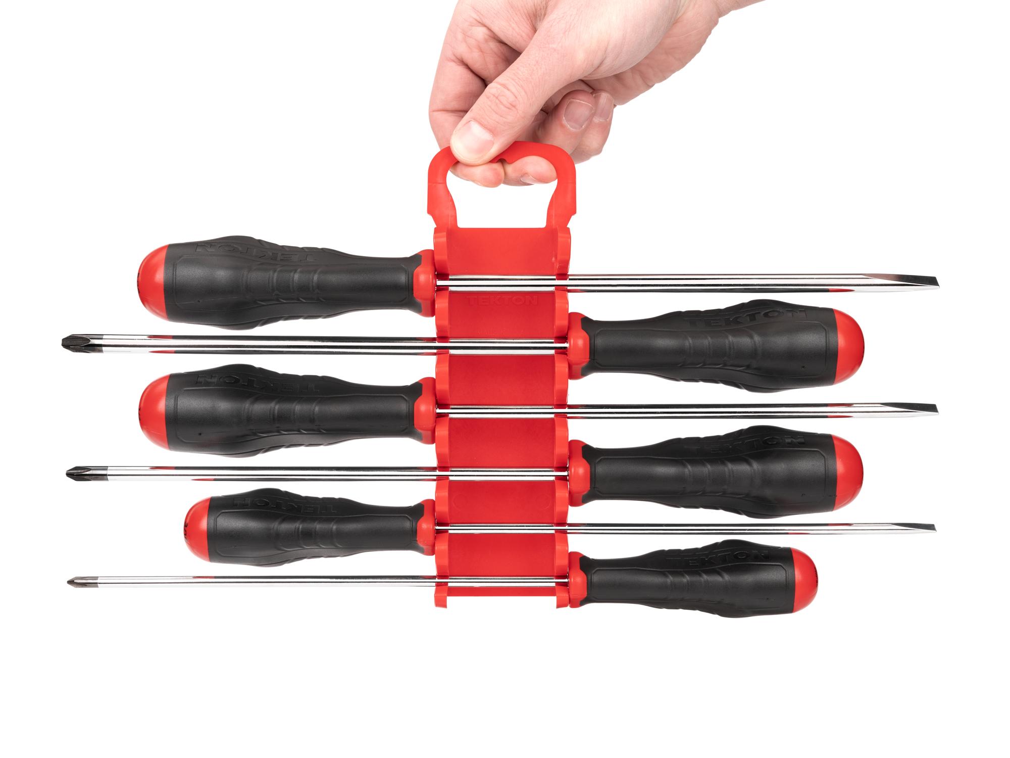 Person holding Tekton holder screwdriver set. Item #DRV43506
