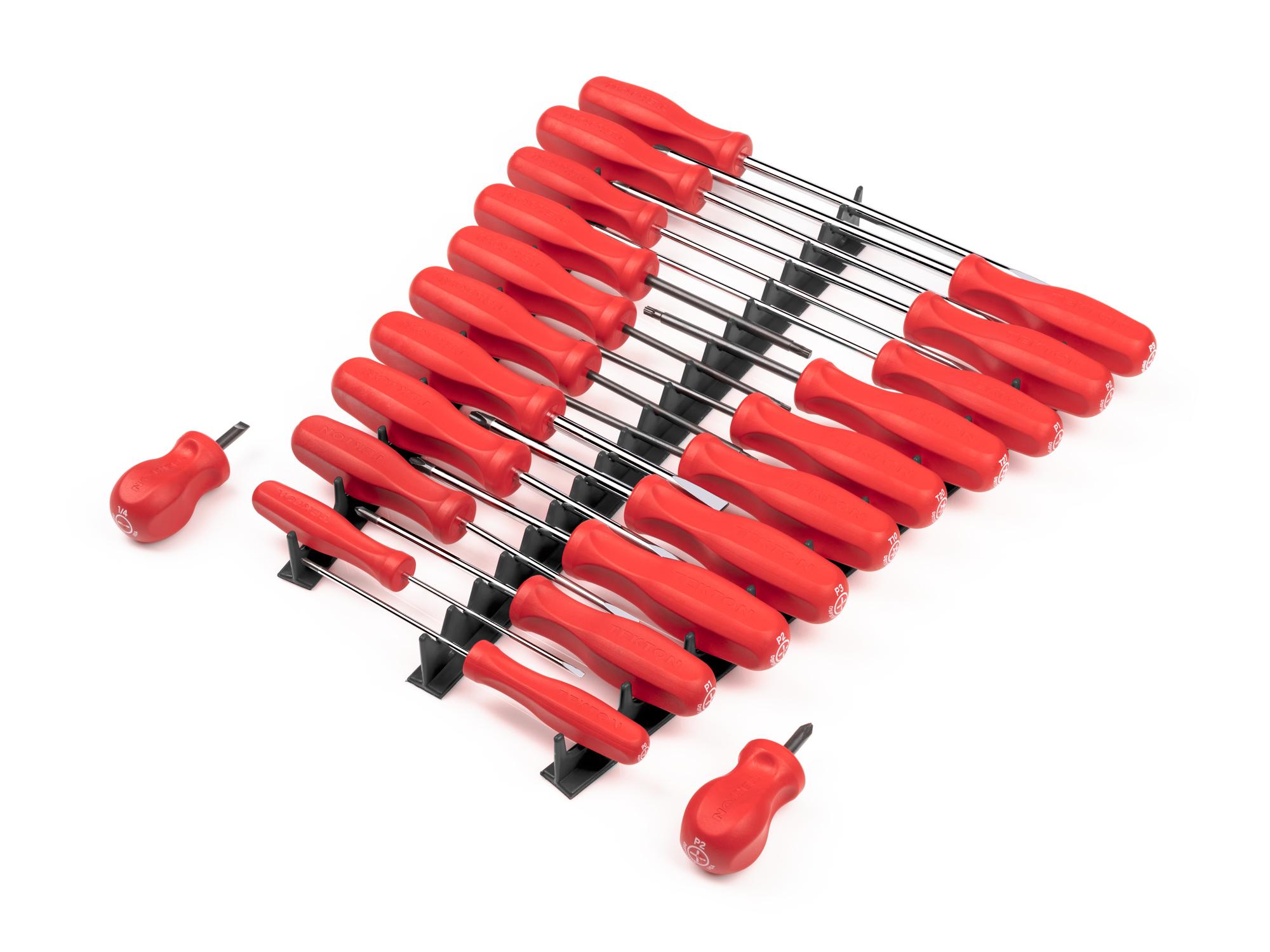 Front-right angle view of Tekton black rails screwdriver set. Item #DRV44500