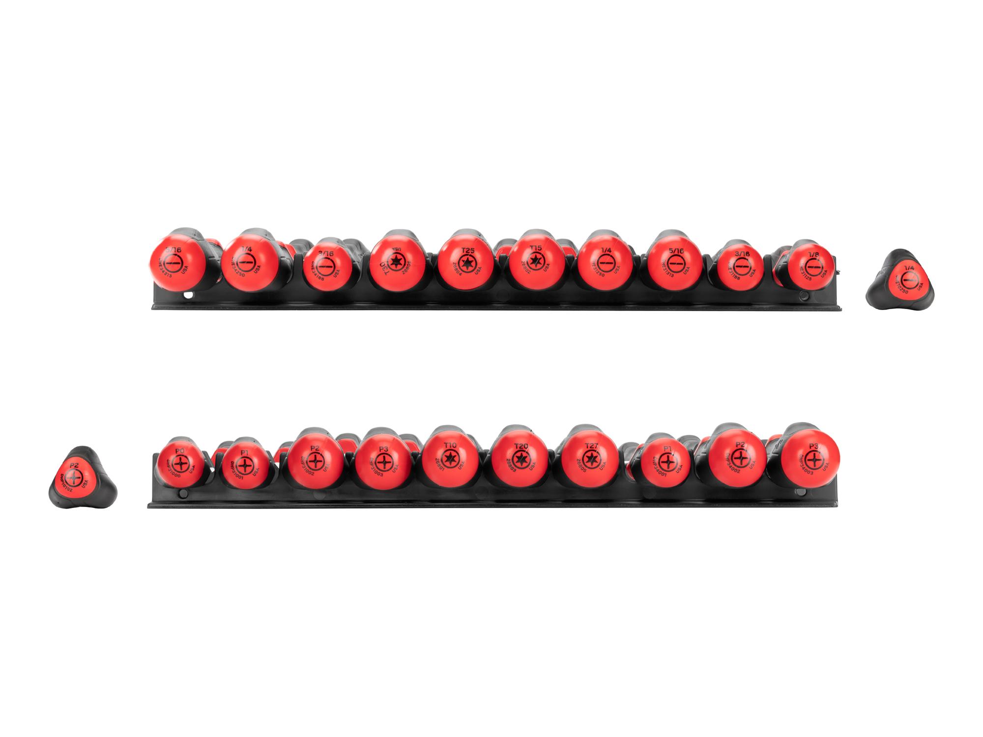 Side view of  Tekton black rails screwdriver set. Item #DRV45500
