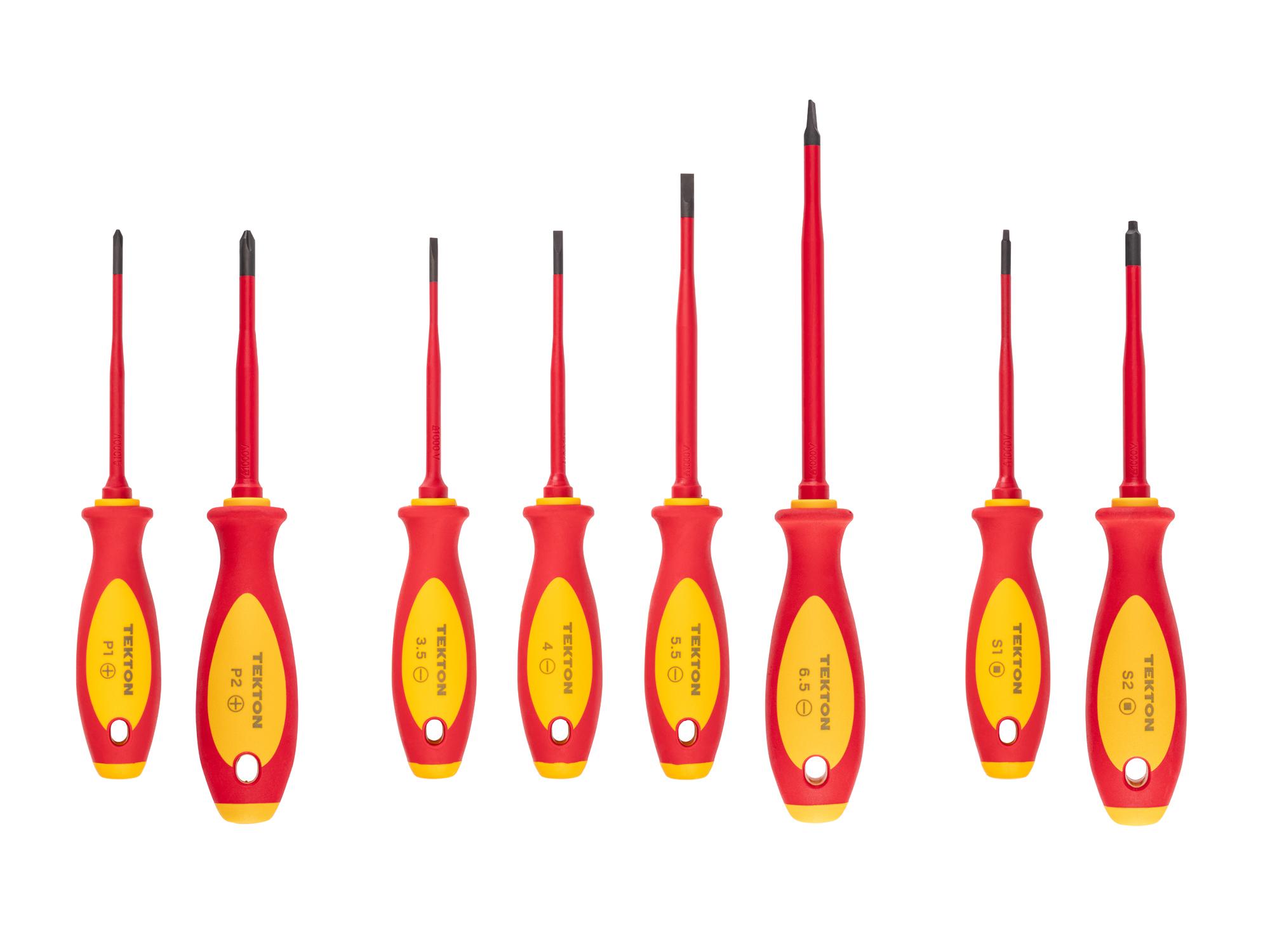Top view of Tekton 4 inch screwdriver set. Item #DVZ90000