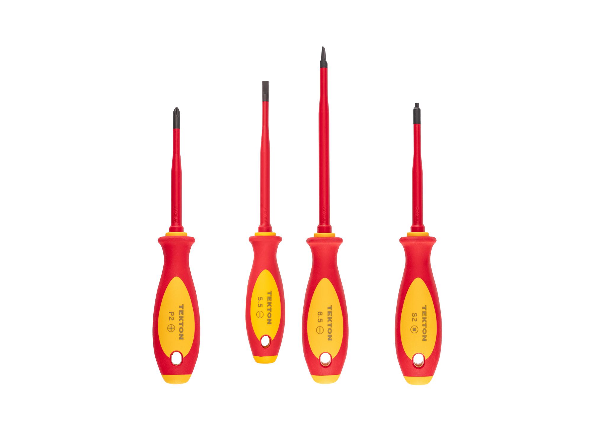 Top view of Tekton 4 inch screwdriver set. Item #DVZ90001