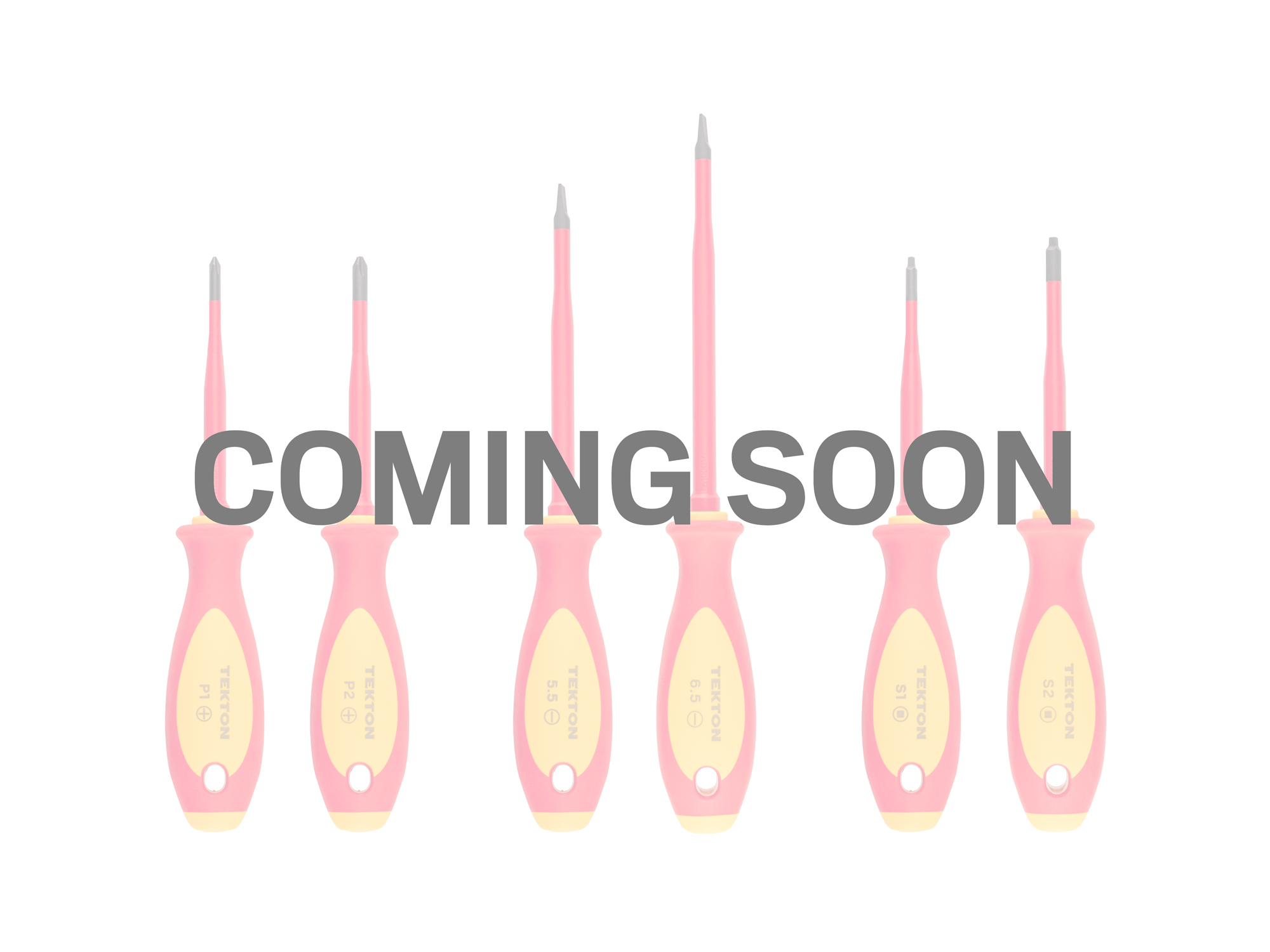 Coming soon text placed over front view of  Tekton 4 inch screwdriver set. Item #DVZ90002