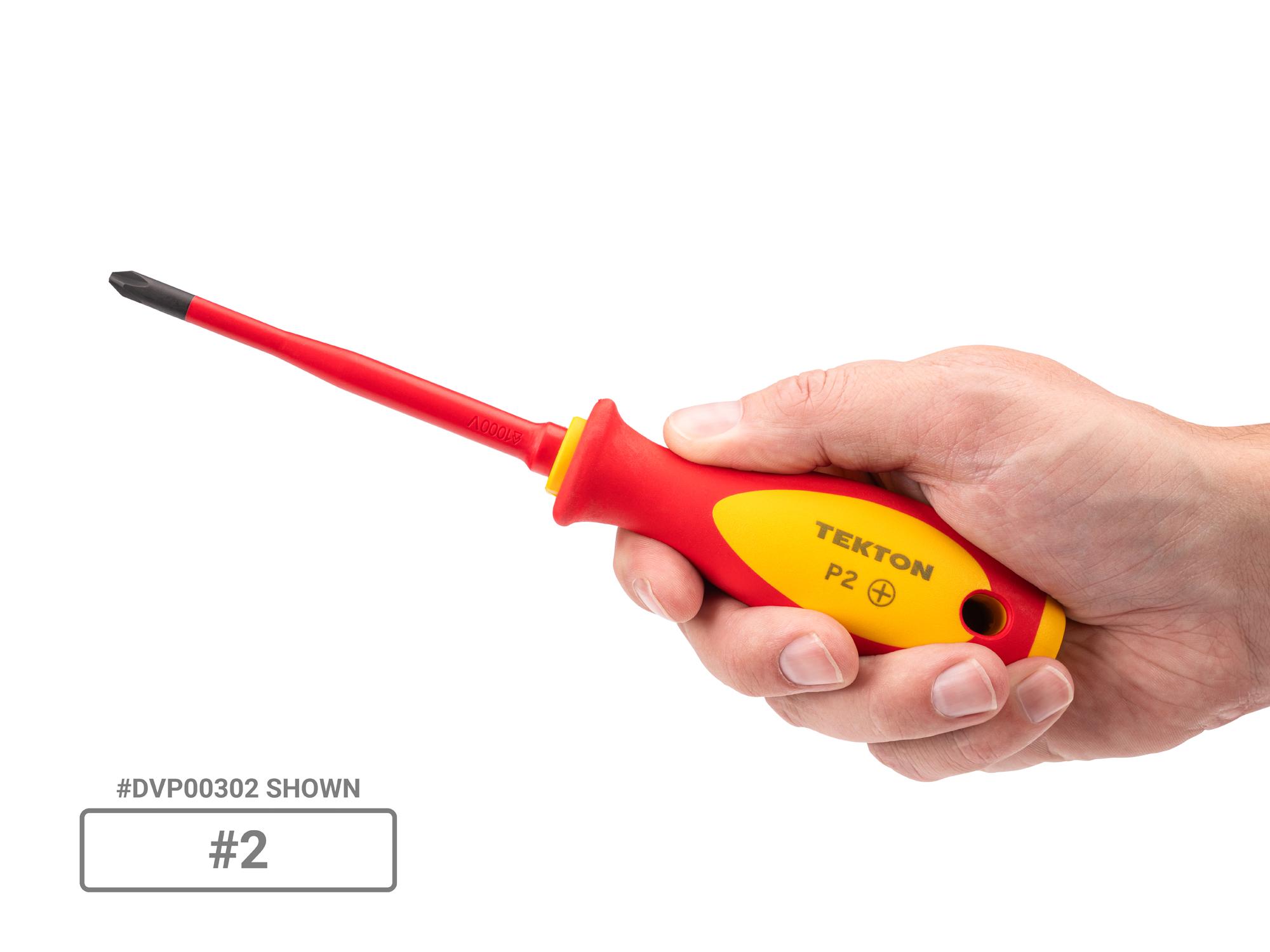 Person holding Tekton 4 inch screwdriver set. Item #DVZ90000