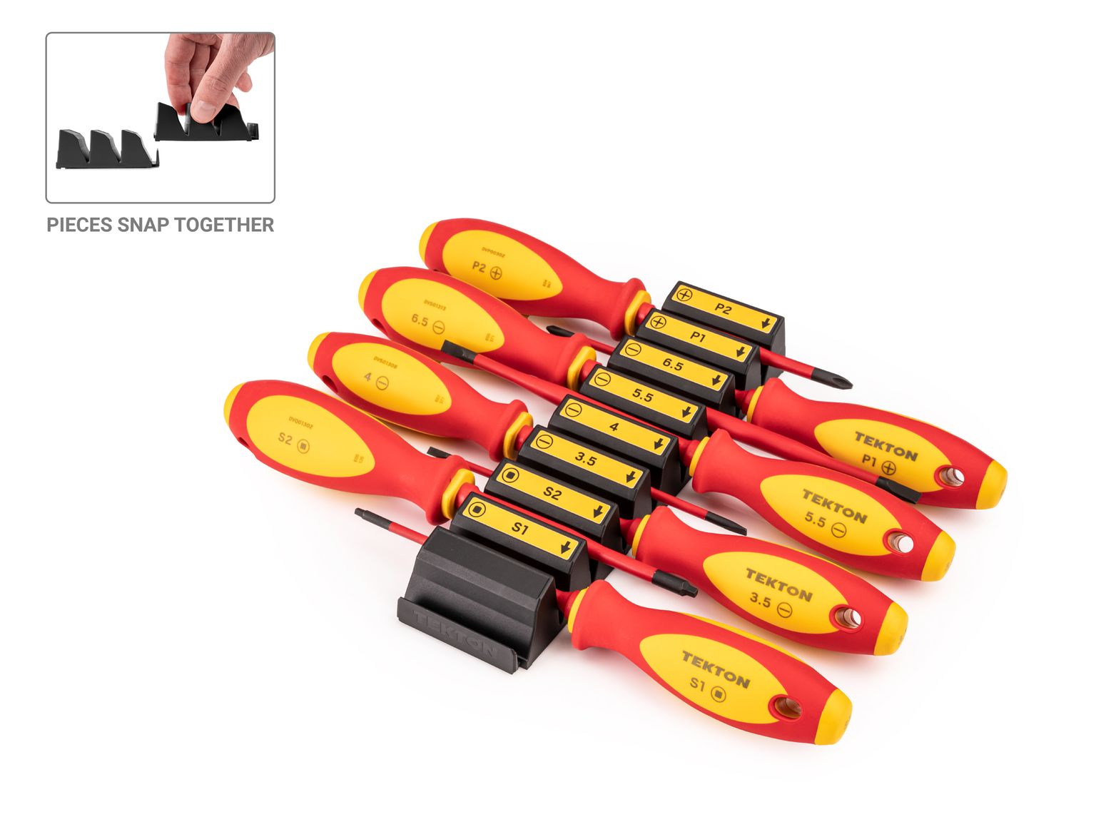TEKTON Phillips, Slotted, Square Insulated Screwdriver Set with Modular Organizers, 8-Piece (#1-#2, 3.5-6.5 mm, #1-#2)