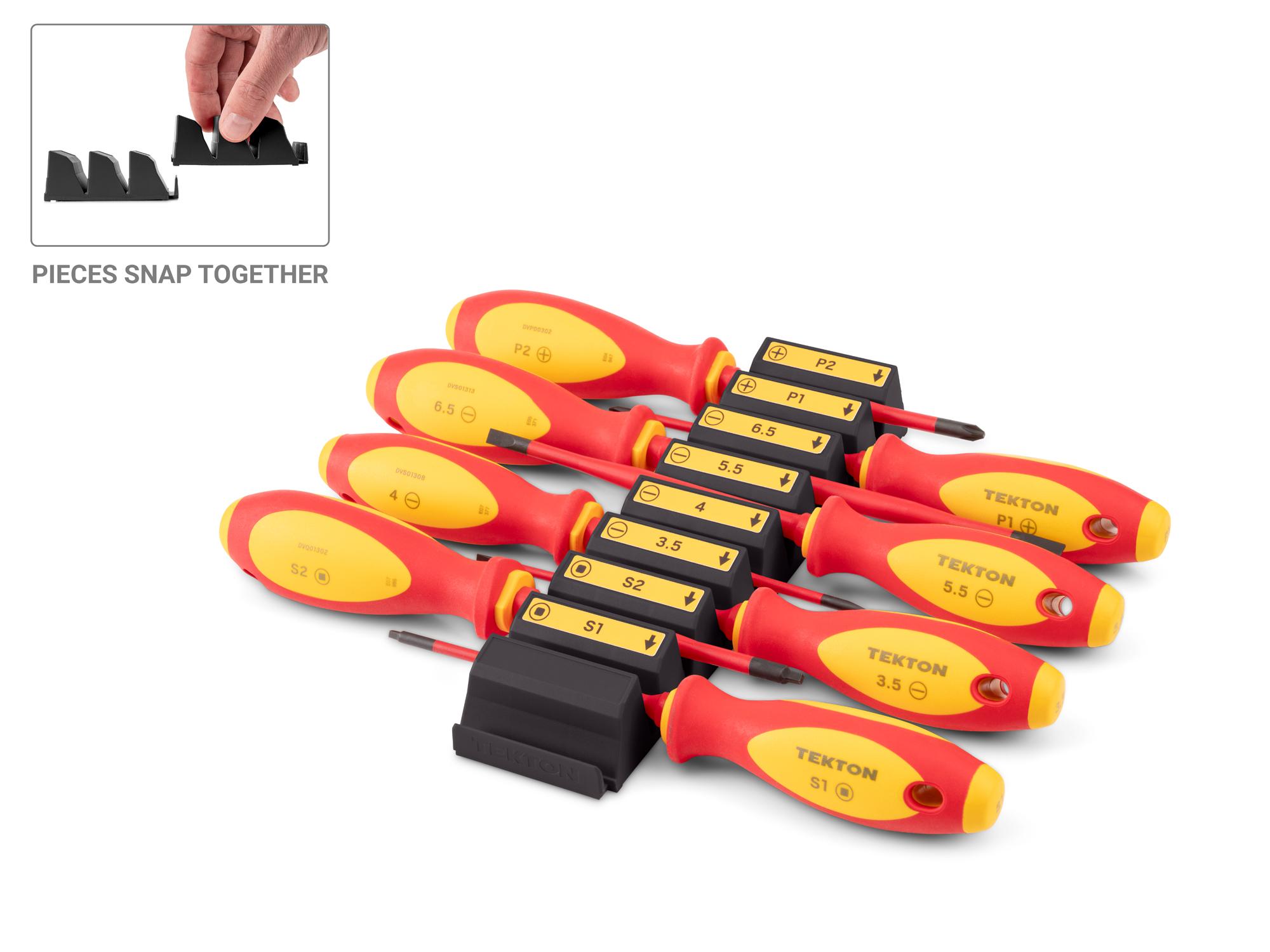TEKTON Phillips, Slotted, Square Insulated Screwdriver Set with Black Modular Organizers, 8-Piece (#1 - #2, 3.5 - 6.5 mm, #1 - #2)