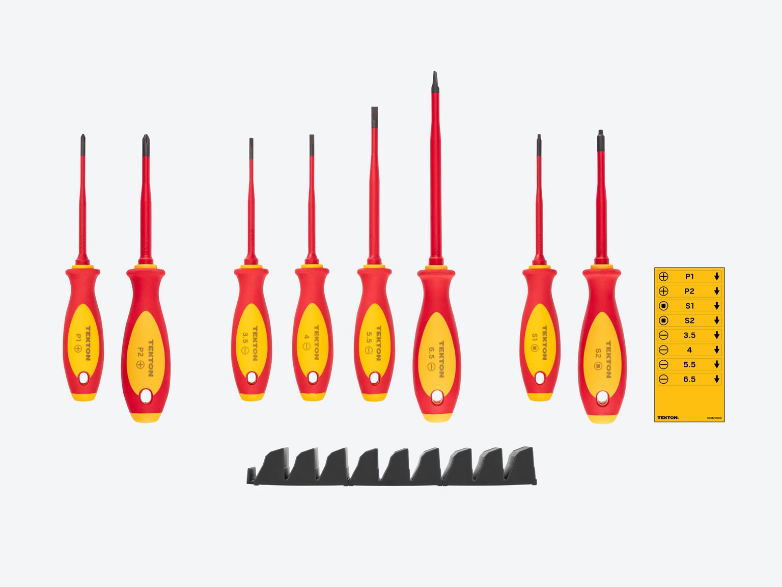 Laid out contents of  Tekton 4 inch screwdriver set. Item #DVZ90100