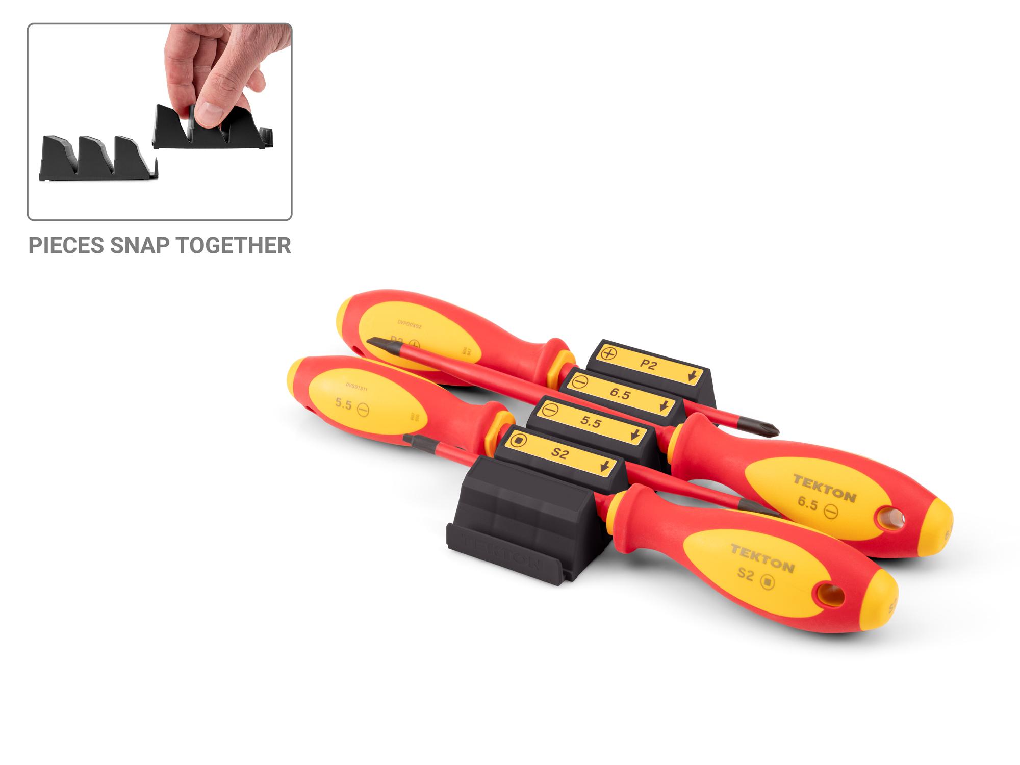 TEKTON Phillips, Slotted, Square Insulated Screwdriver Set with Black Modular Organizers, 4-Piece (#2, 5.5 - 6.5 mm, #2)