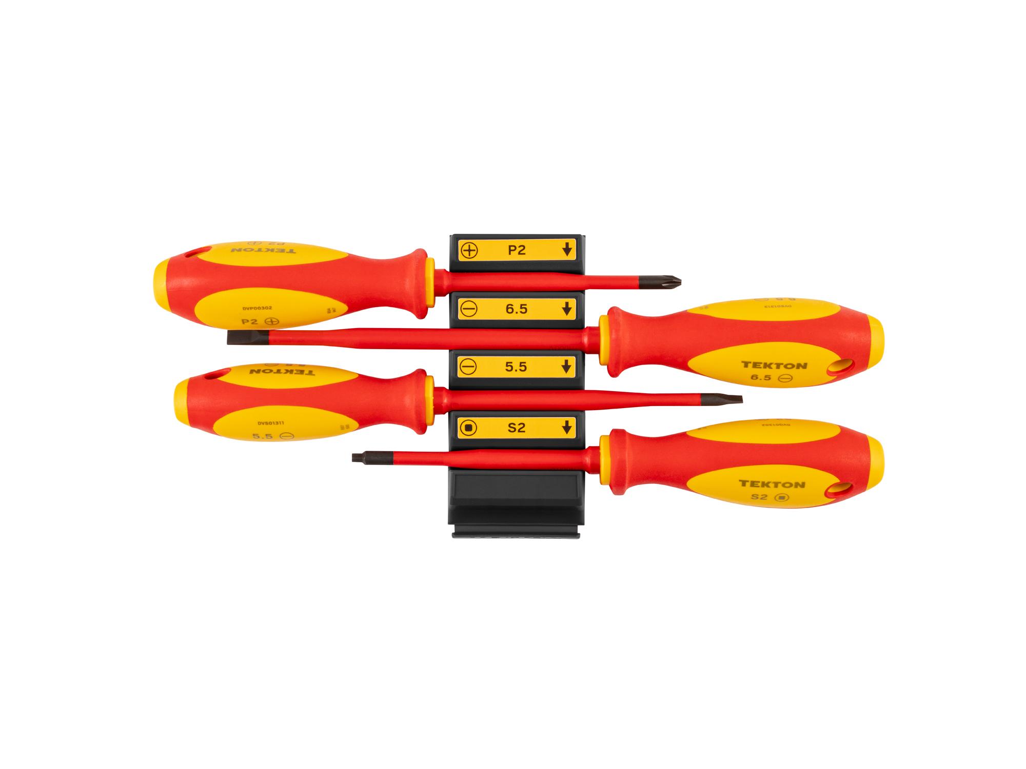 Top view of Tekton black 4 inch screwdriver set. Item #DVZ90101