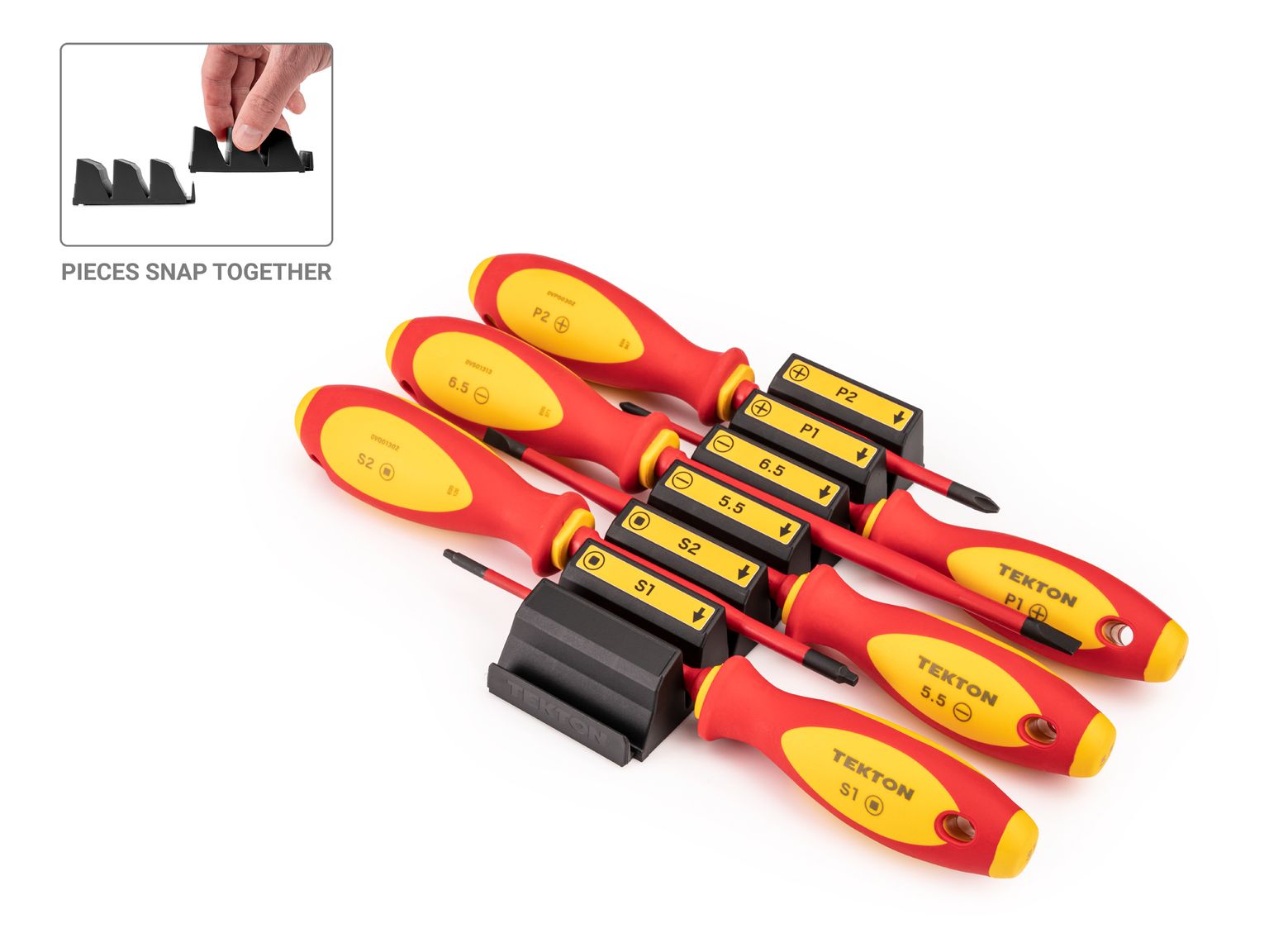TEKTON Phillips, Slotted, Square Insulated Screwdriver Set with Modular Organizers, 6-Piece (#1-#2, 5.5-6.5 mm, #1-#2)