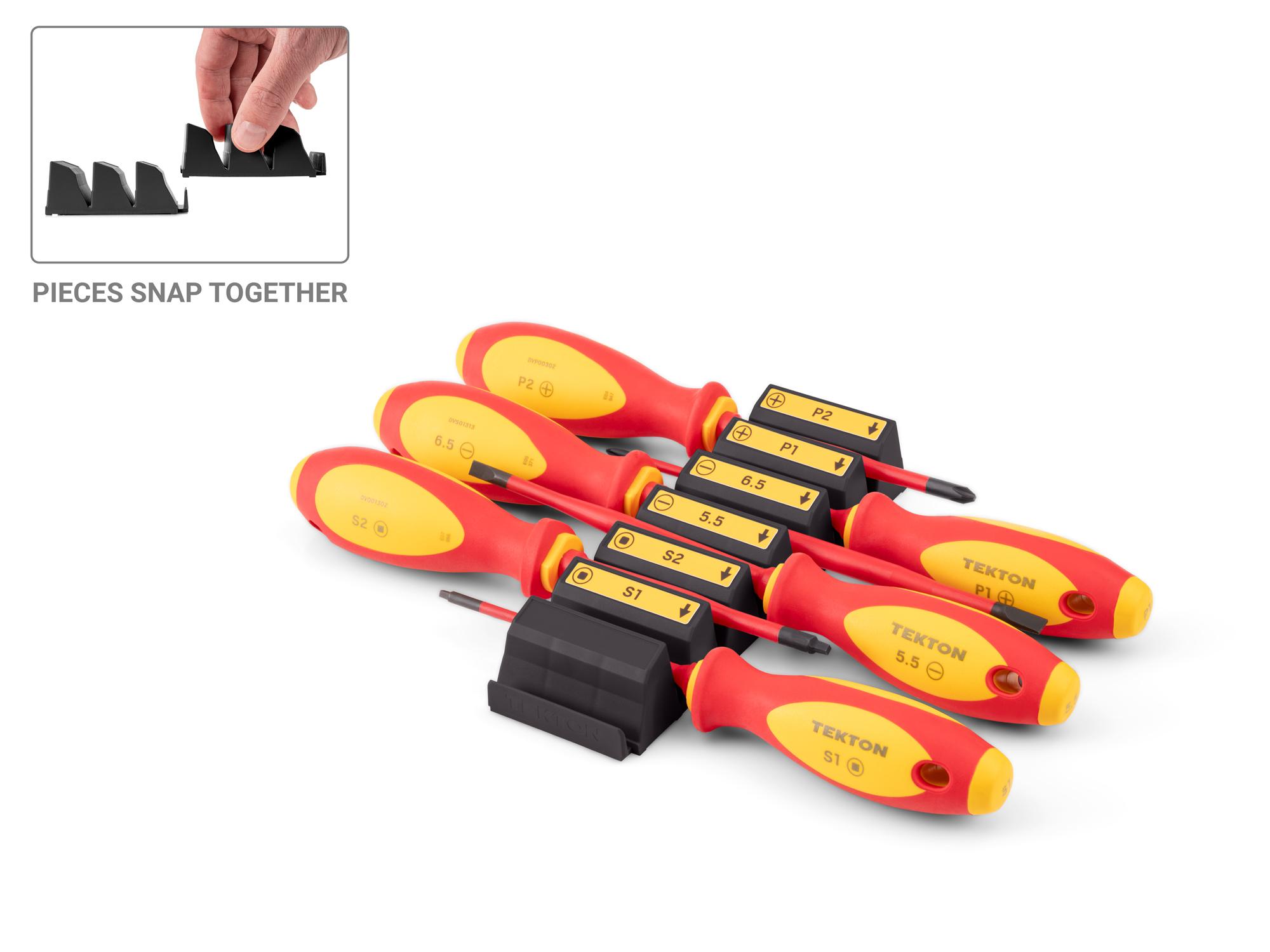 TEKTON Phillips, Slotted, Square Insulated Screwdriver Set with Black Modular Organizers, 6-Piece (#1 - #2, 5.5 - 6.5 mm, #1 - #2)