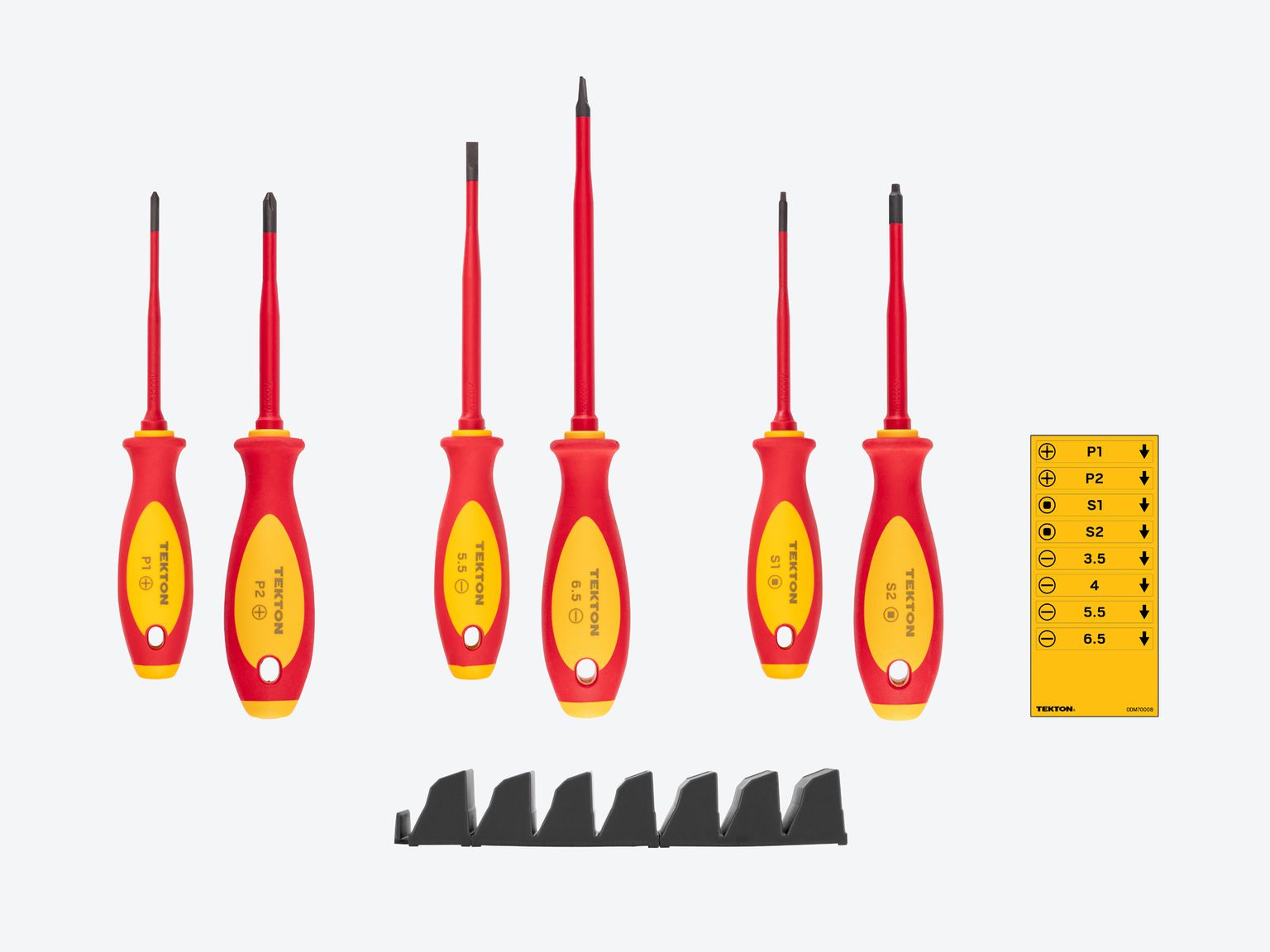 Laid out contents of  Tekton 4 inch screwdriver set. Item #DVZ90102