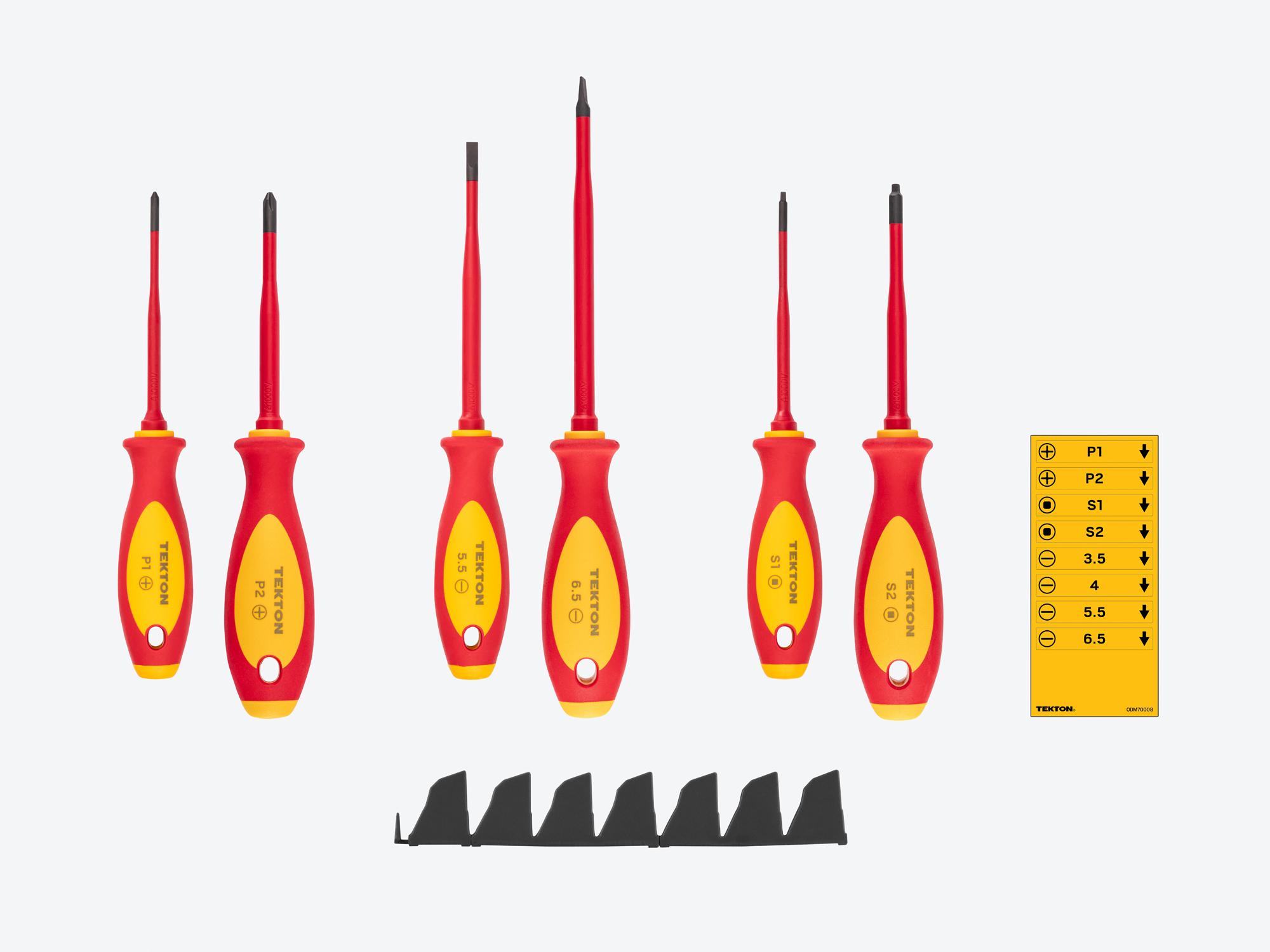 Laid out contents of Tekton black 4 inch screwdriver set. Item #DVZ90102