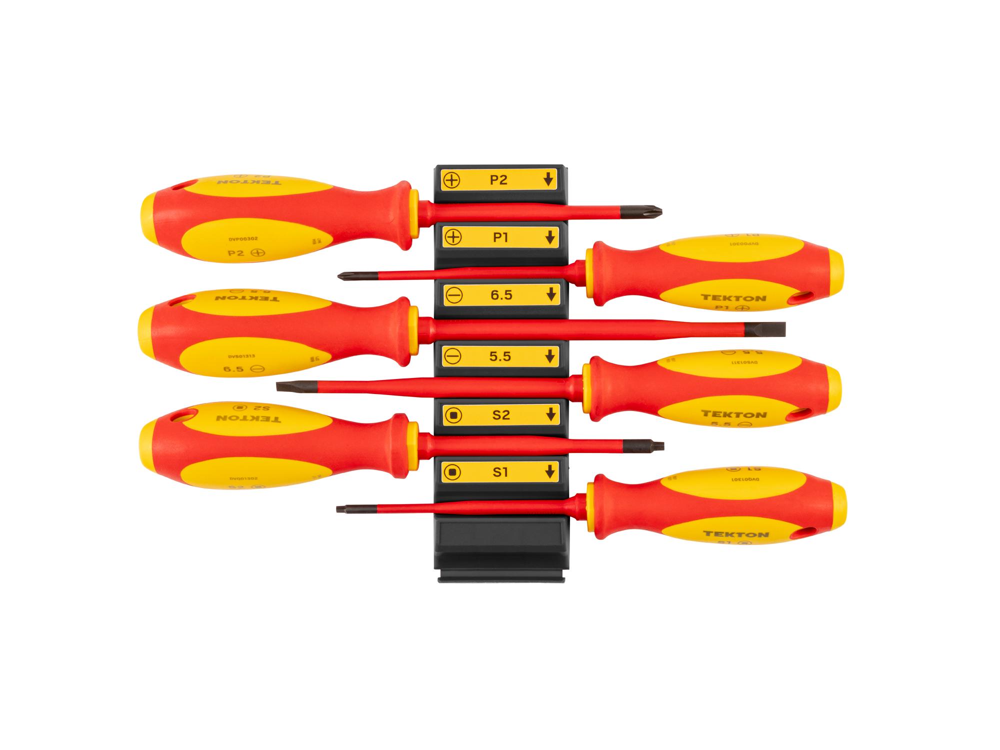 Top view of Tekton black 4 inch screwdriver set. Item #DVZ90102