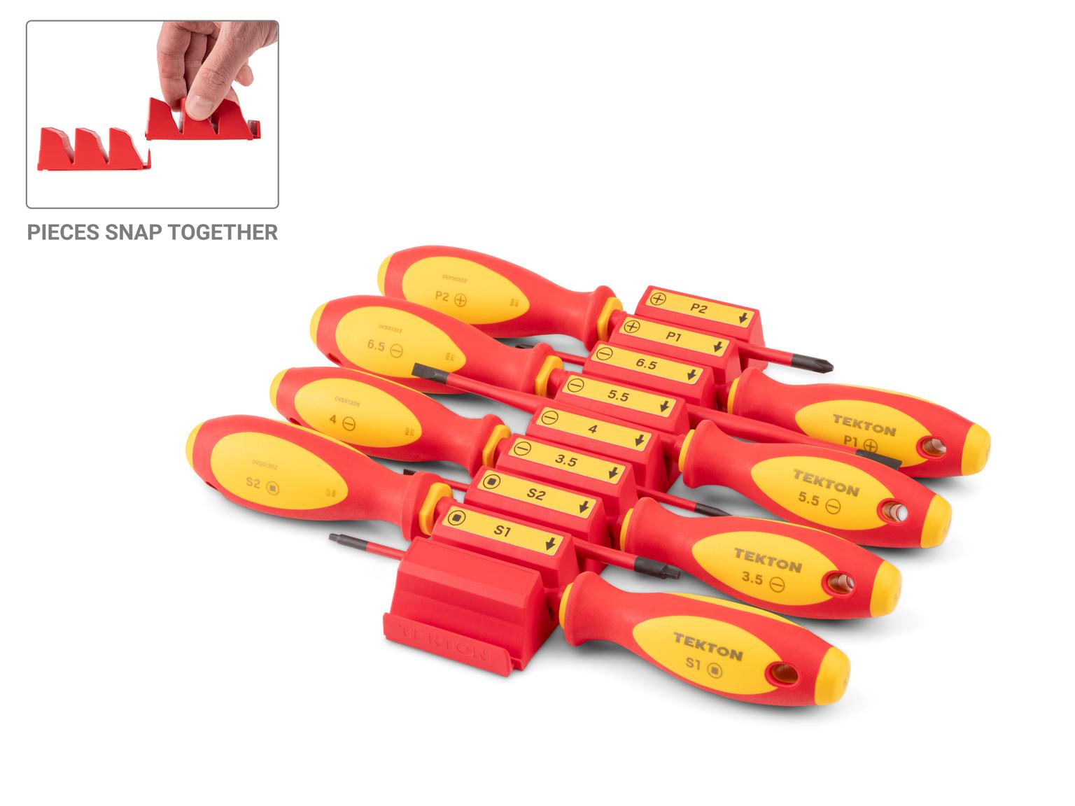 TEKTON Phillips, Slotted, Square Insulated Screwdriver Set with Red Modular Organizers, 8-Piece (#1 - #2, 3.5 - 6.5 mm, #1- #2)