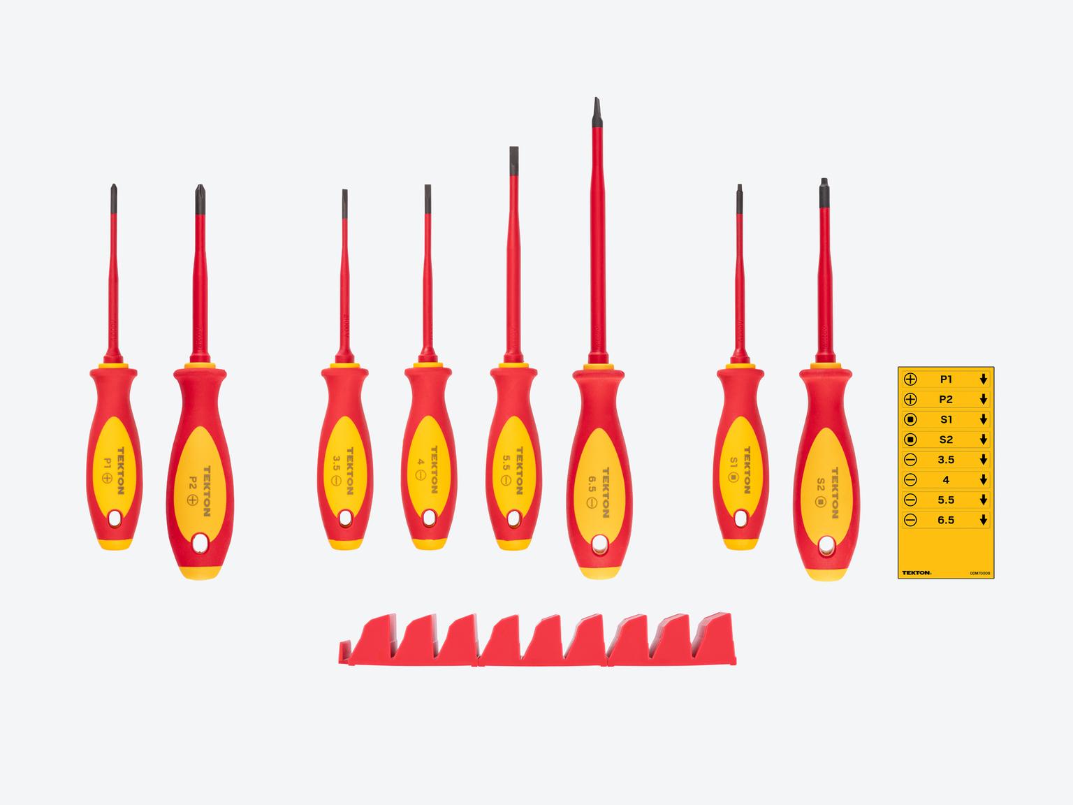 TEKTON Phillips, Slotted, Square Insulated Screwdriver Set with Red Modular Organizers, 8-Piece (#1 - #2, 3.5 - 6.5 mm, #1- #2)