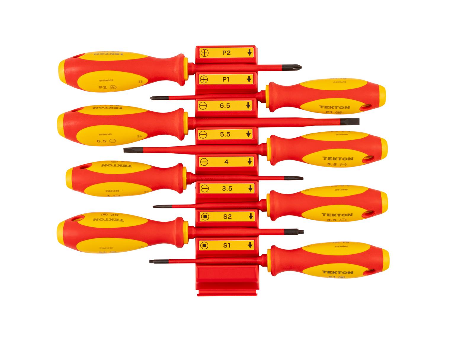 TEKTON Phillips, Slotted, Square Insulated Screwdriver Set with Red Modular Organizers, 8-Piece (#1 - #2, 3.5 - 6.5 mm, #1- #2)