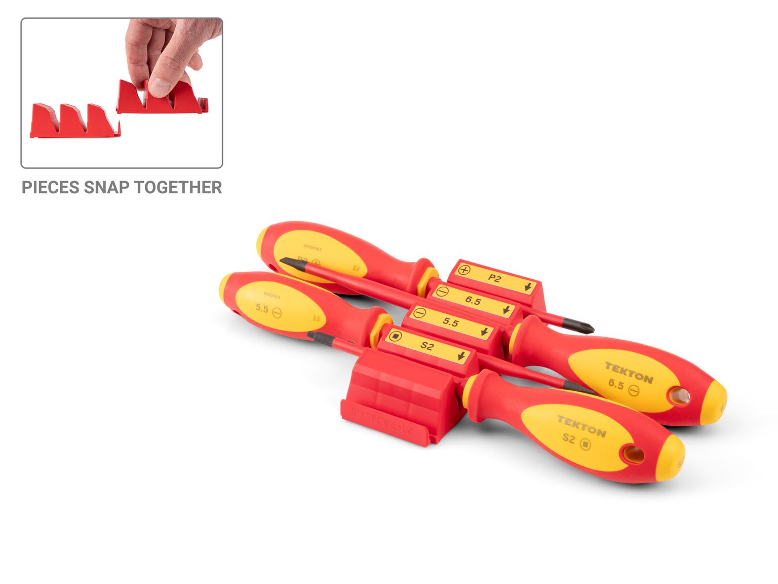 TEKTON Phillips, Slotted, Square Insulated Screwdriver Set with Red Modular Organizers, 4-Piece (#2, 5.5 - 6.5 mm, #2)