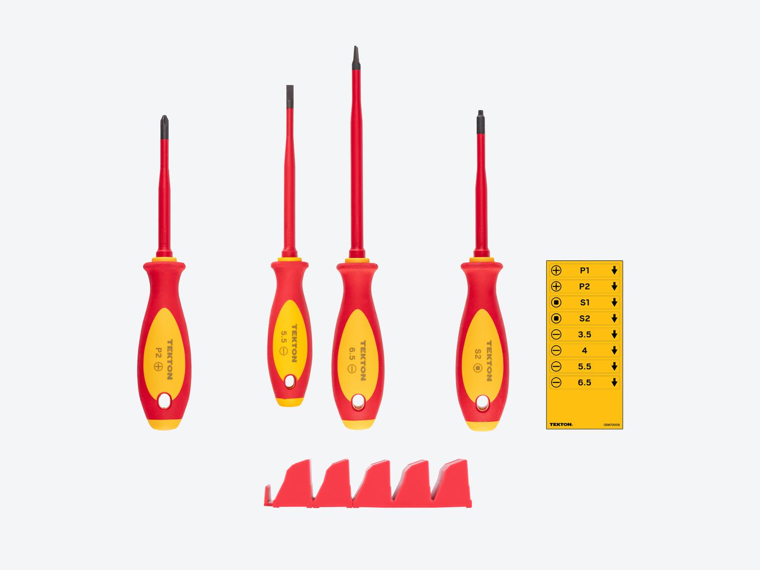 TEKTON Phillips, Slotted, Square Insulated Screwdriver Set with Red Modular Organizers, 4-Piece (#2, 5.5 - 6.5 mm, #2)