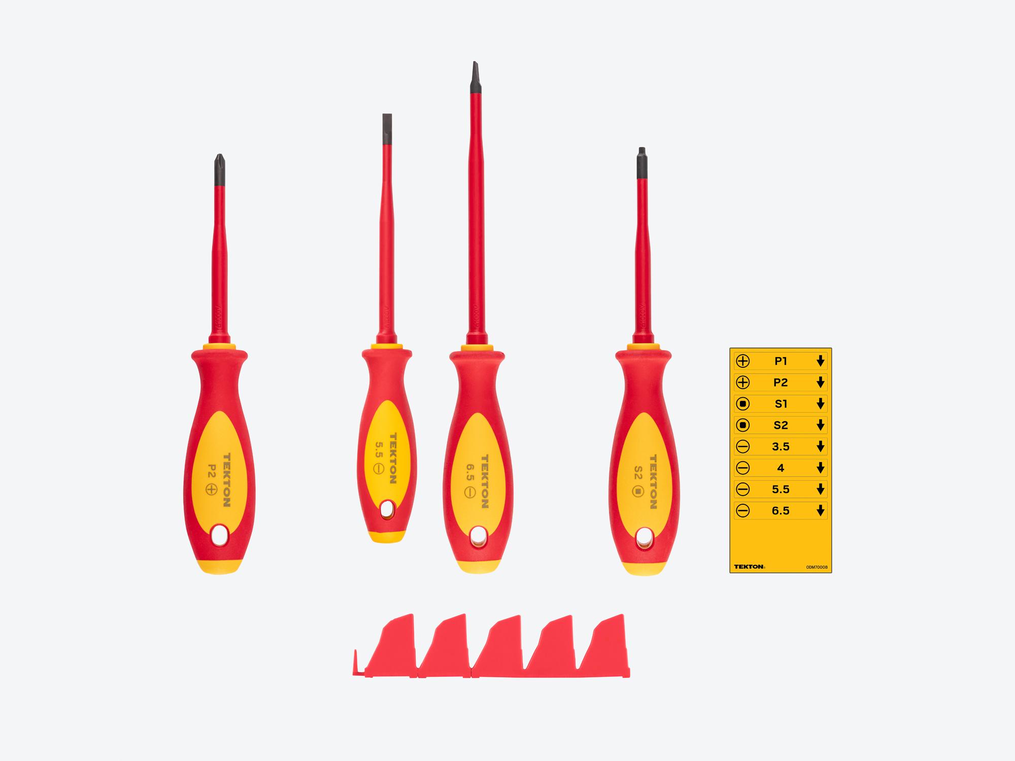 TEKTON Phillips, Slotted, Square Insulated Screwdriver Set with Red Modular Organizers, 4-Piece (#2, 5.5 - 6.5 mm, #2)