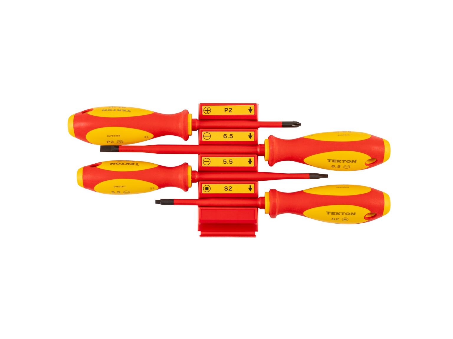 TEKTON Phillips, Slotted, Square Insulated Screwdriver Set with Red Modular Organizers, 4-Piece (#2, 5.5 - 6.5 mm, #2)