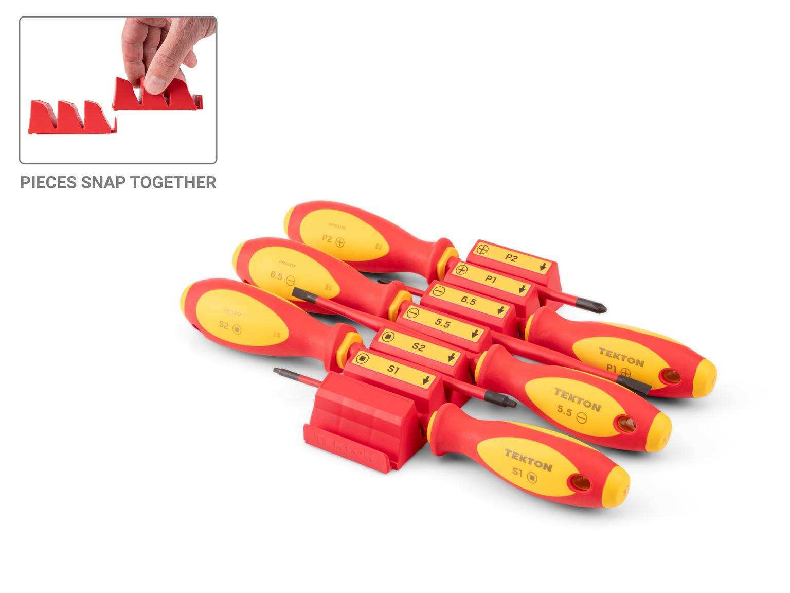 TEKTON Phillips, Slotted, Square Insulated Screwdriver Set with Red Modular Organizers, 6-Piece (#1 - #2, 5.5 - 6.5 mm, #1 - #2)