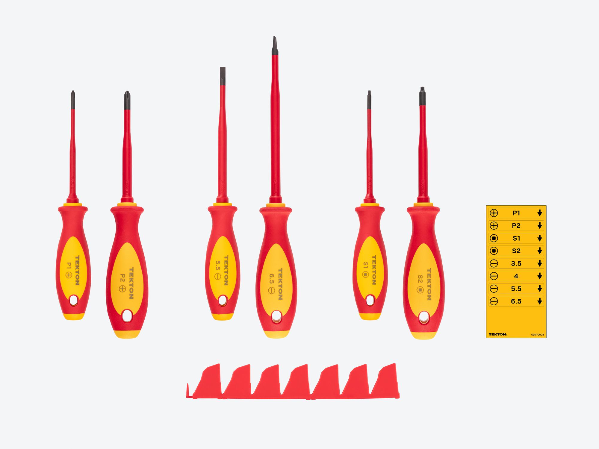 TEKTON Phillips, Slotted, Square Insulated Screwdriver Set with Red Modular Organizers, 6-Piece (#1 - #2, 5.5 - 6.5 mm, #1 - #2)