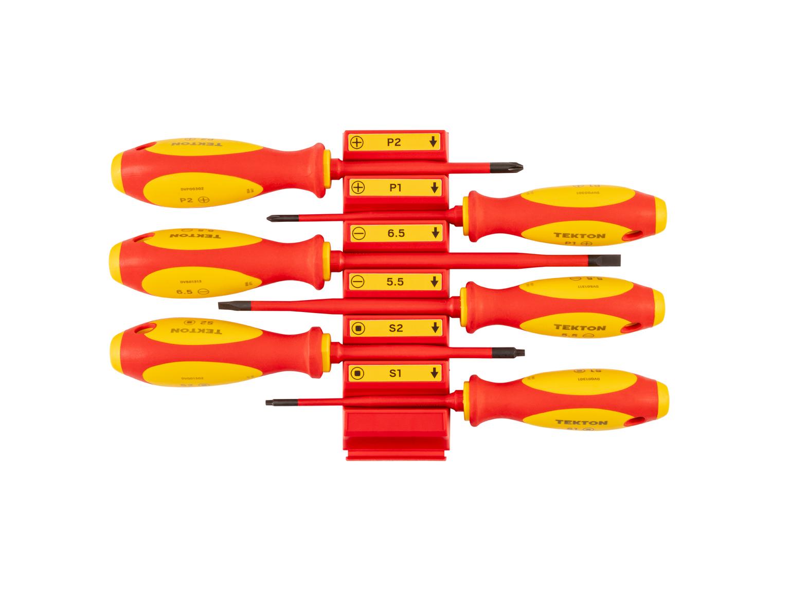 TEKTON Phillips, Slotted, Square Insulated Screwdriver Set with Red Modular Organizers, 6-Piece (#1 - #2, 5.5 - 6.5 mm, #1 - #2)