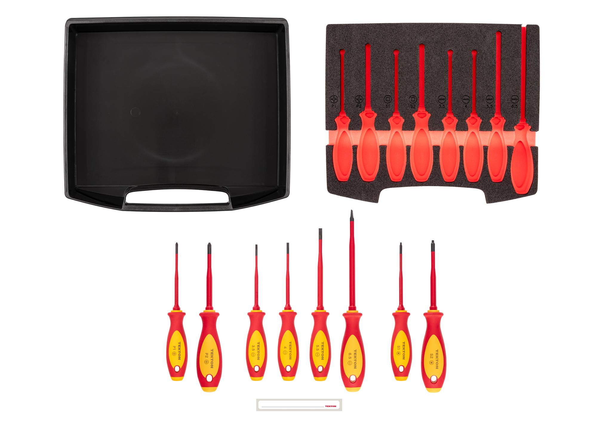 Laid out contents of Tekton 4 inch screwdriver set. Item #DVZ90600