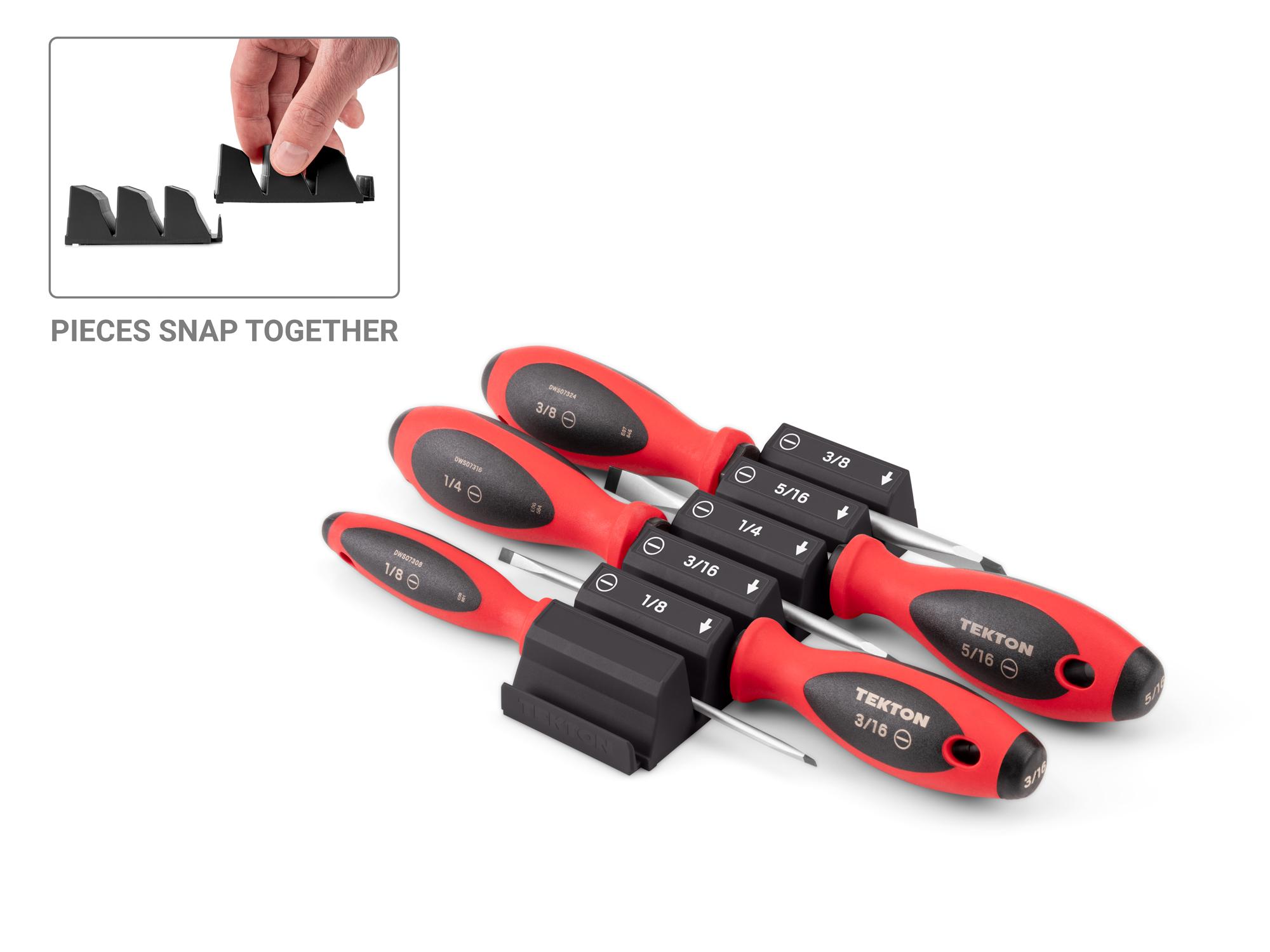 TEKTON Slotted Screwdriver Set with Black Modular Organizers - 4 Inch Shanks, 5-Piece (1/8 - 3/8 in.)