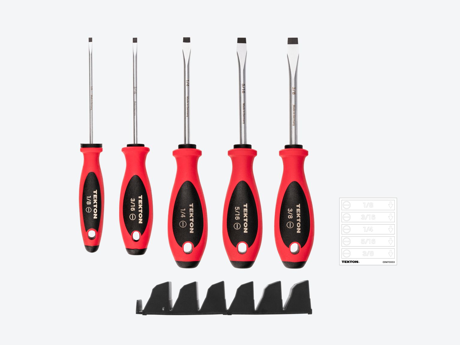 Laid out contents of Tekton black screwdriver set. Item #DWA90100